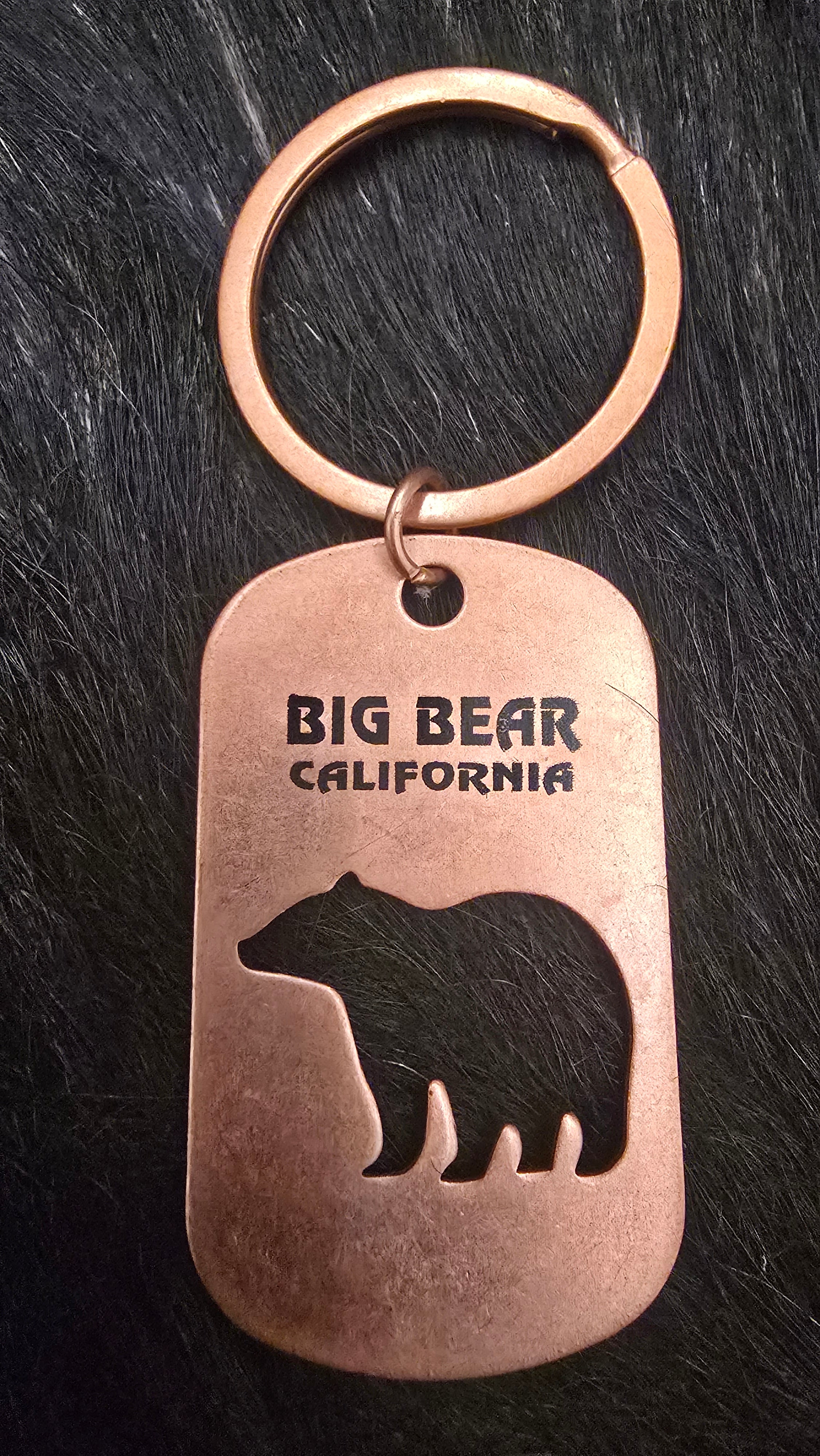 Big Bear California Bear Silhouette Keychain Copper Tone Metal Tag Souvenir