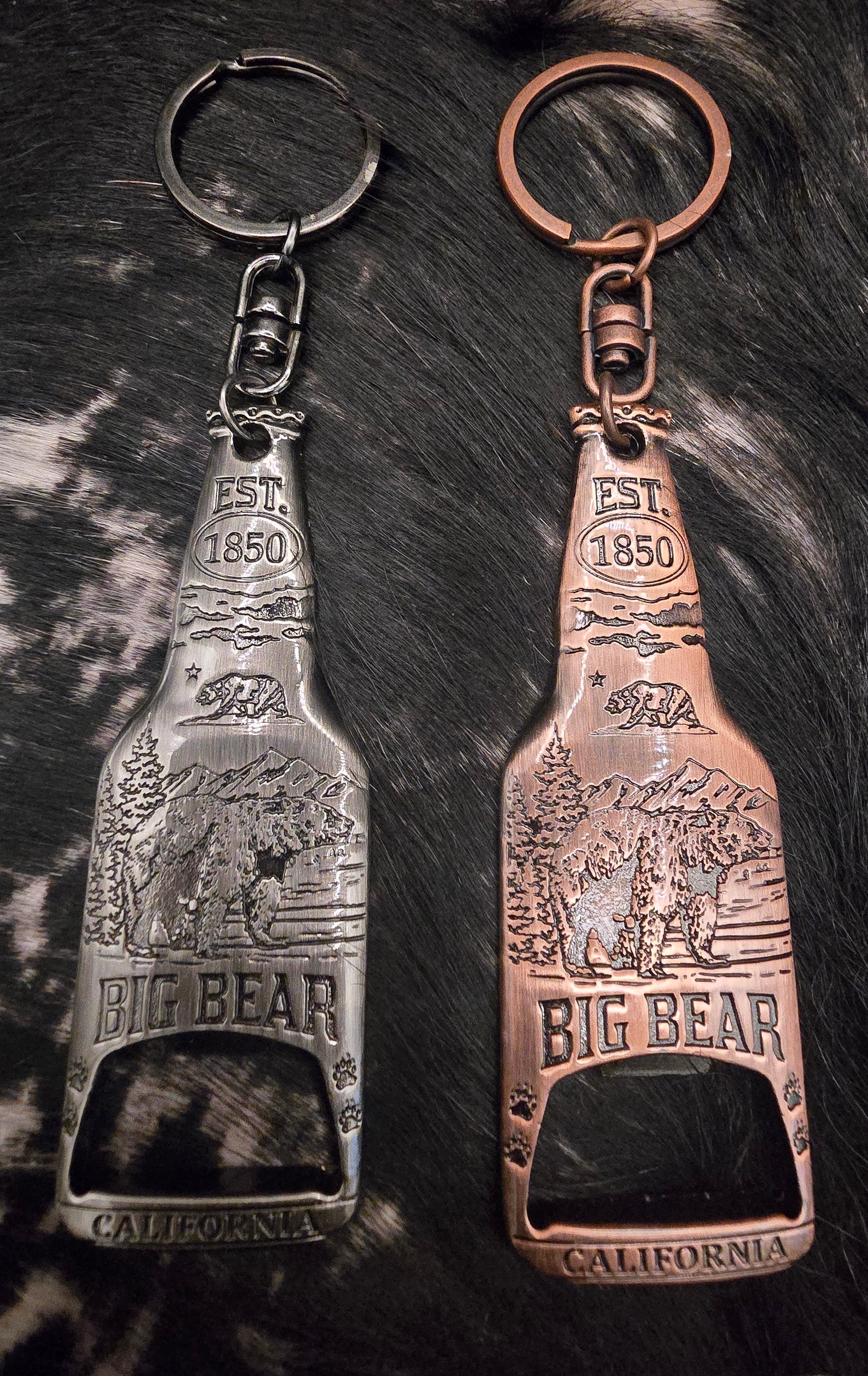 Big Bear California Bottle Opener Keychain Metal Souvenir EST 1850 Silver or Copper