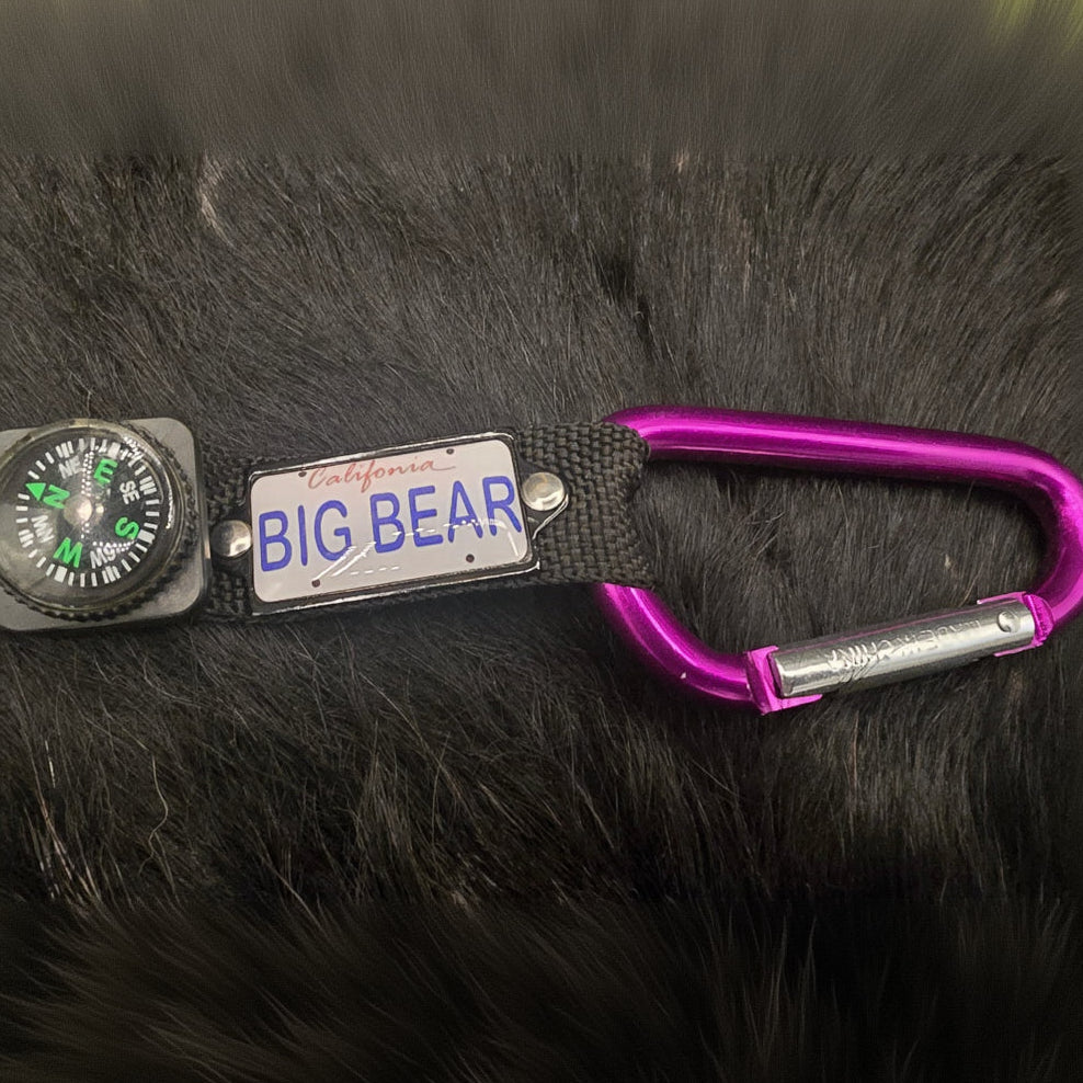 Big Bear California License Plate Compass Carabiner Keychain