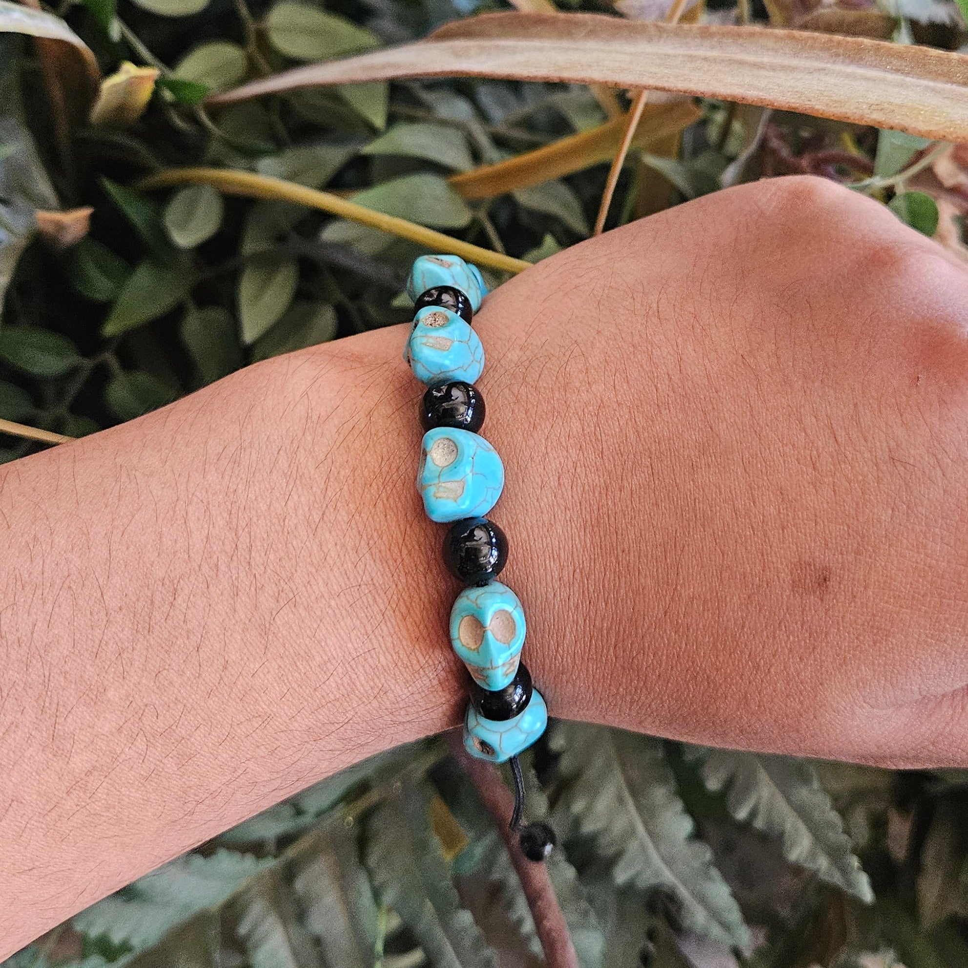 Turquoise Skull Beaded Bracelet Adjustable Bracelet