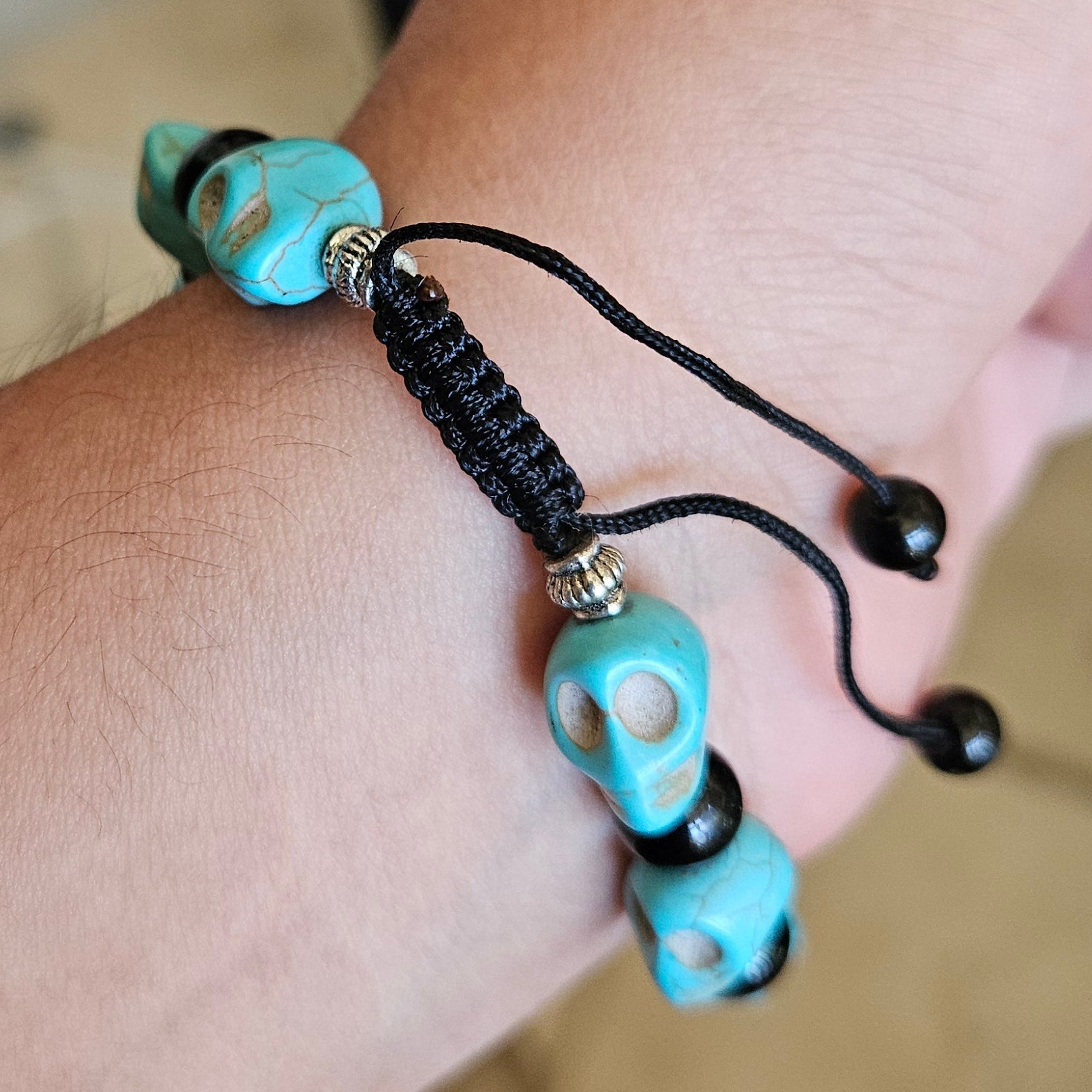 Turquoise Skull Beaded Bracelet Adjustable Bracelet