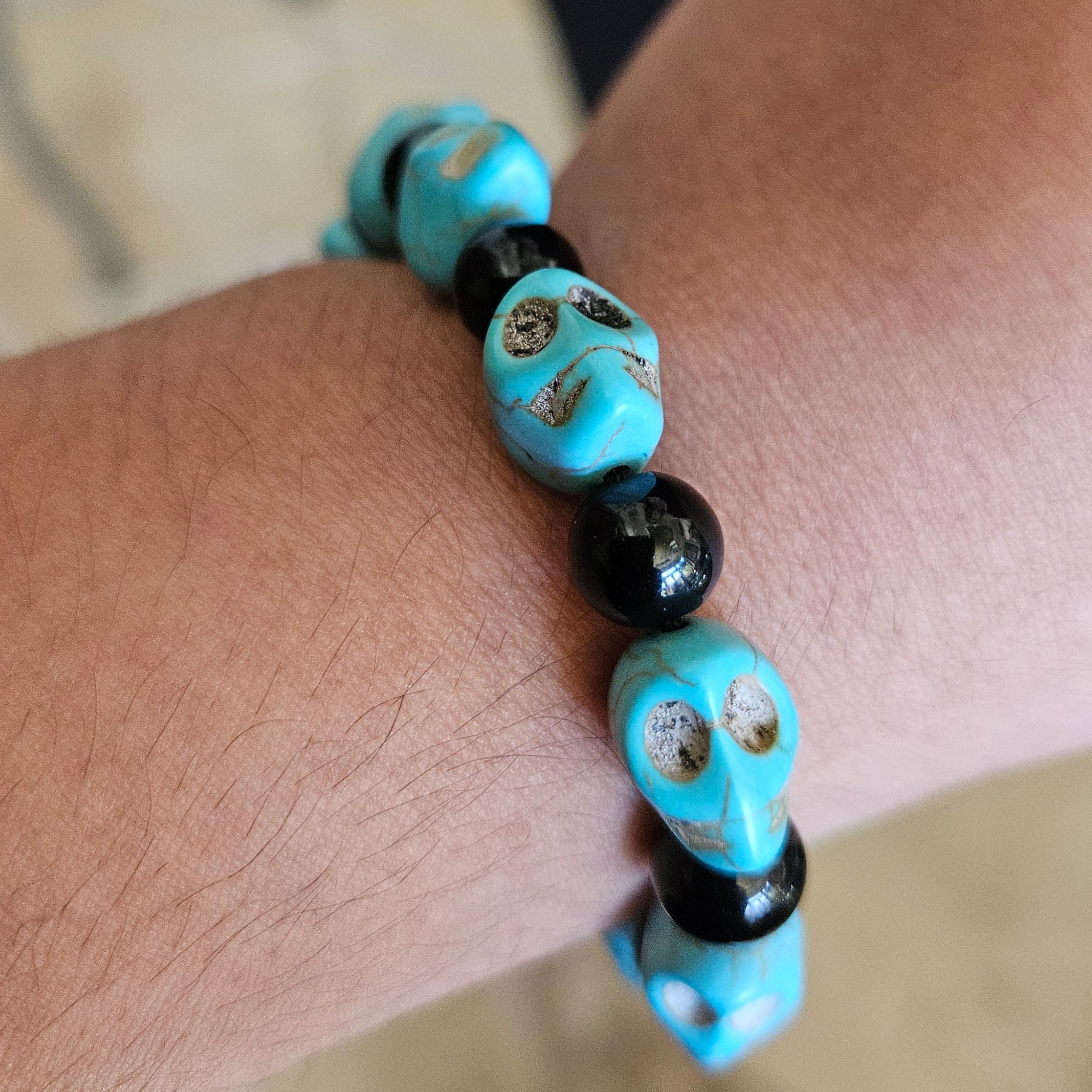 Turquoise Skull Beaded Bracelet Adjustable Bracelet