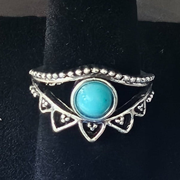 Faux Turquoise alloy Plated Silver Eye Ring Size 6.5