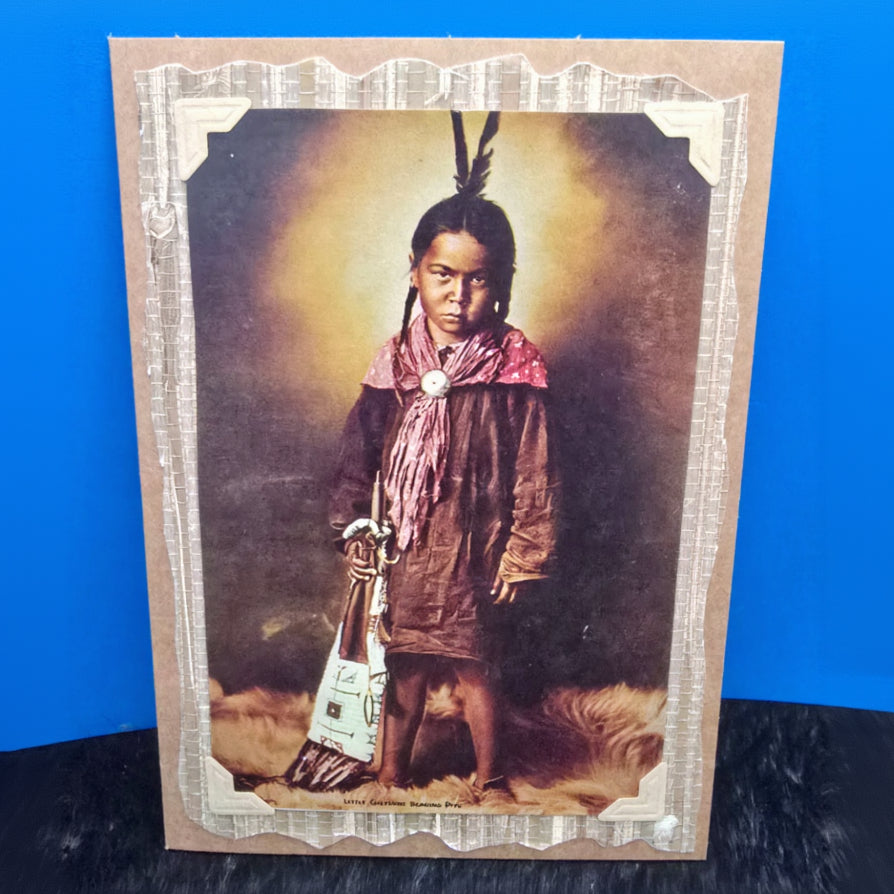 Beautifully Hand Crafted Custom Created Greeting Card Series by Diane Stegman "Little Cheyenne Bearing Pipe"