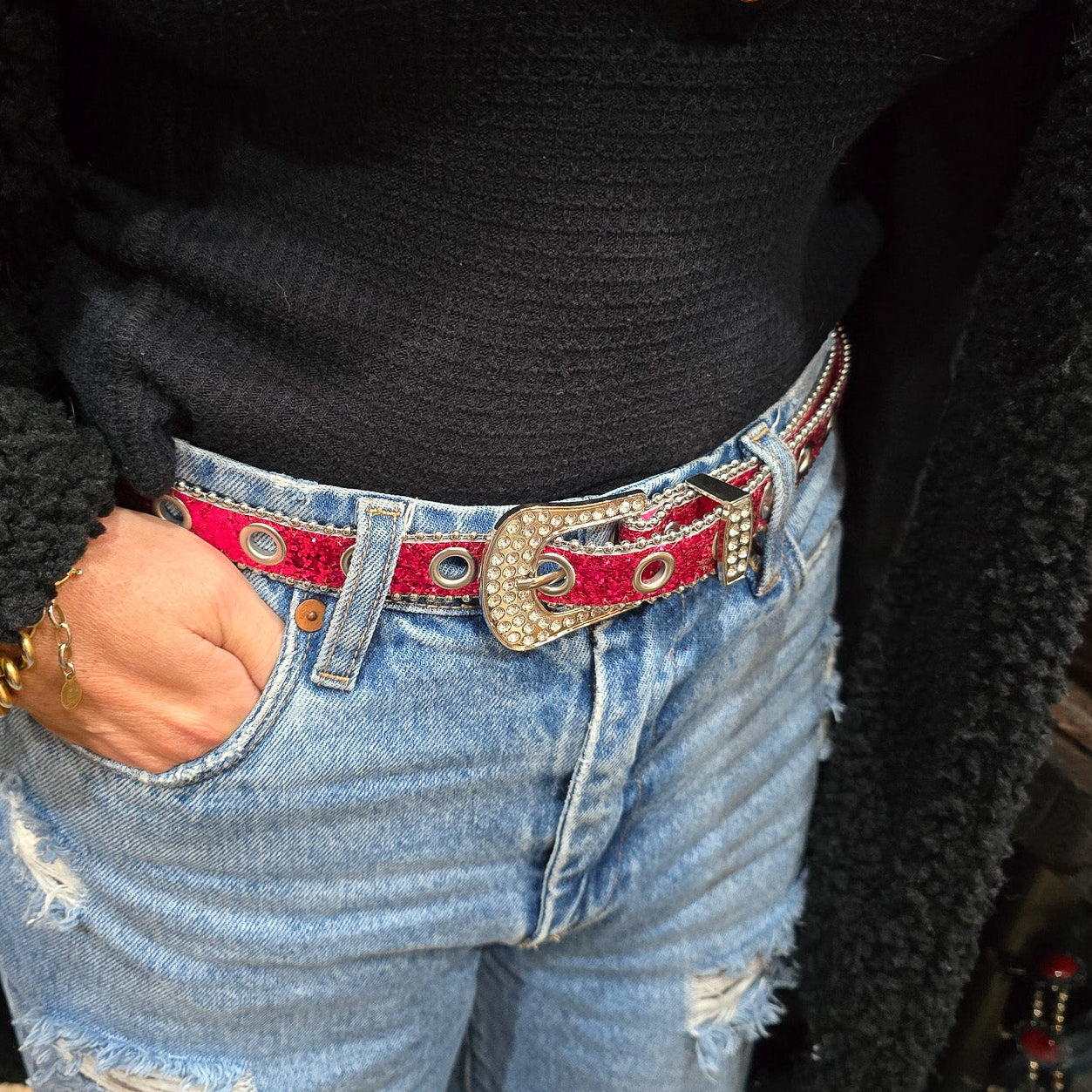 Bedazzled Magenta Pink Belt