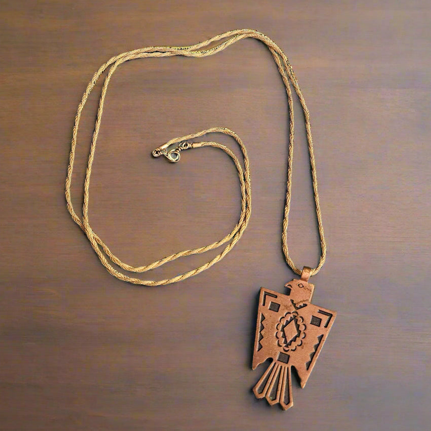 Solid Copper Thunderbird Charm Necklace