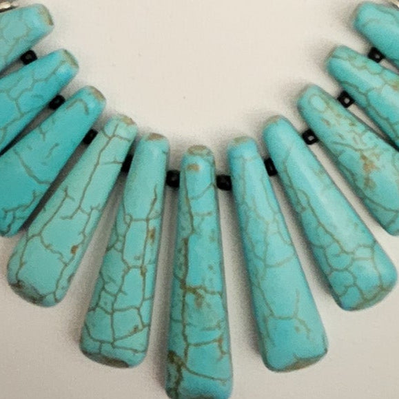 Blue Faux Turquoise Tear Shape Stone Leather Strap Necklace and Earrings Set