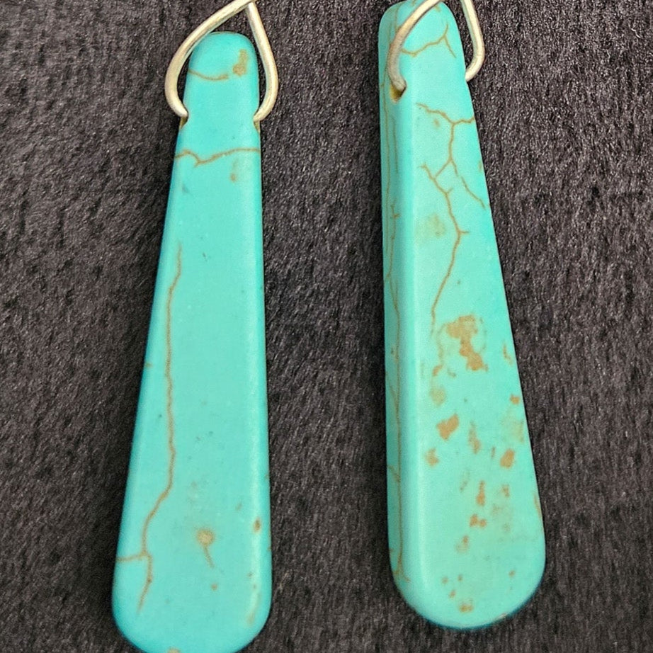 Blue Faux Turquoise Tear Shape Stone Dangle Earrings