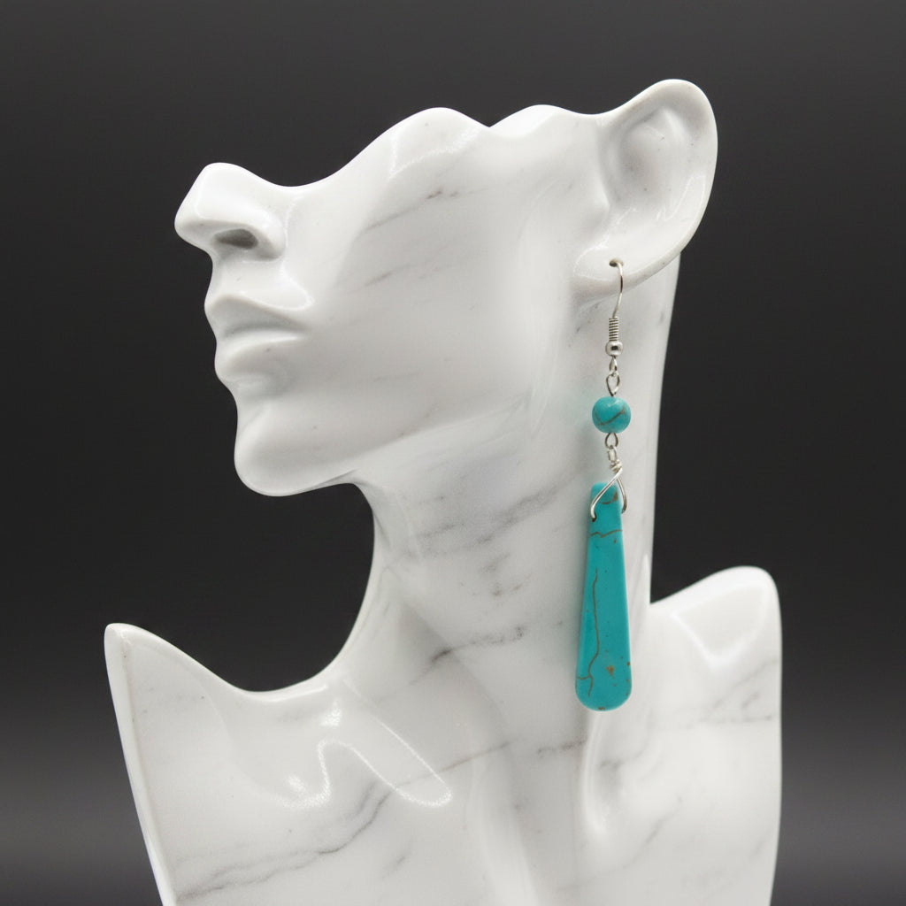 Blue Faux Turquoise Tear Shape Stone Dangle Earrings