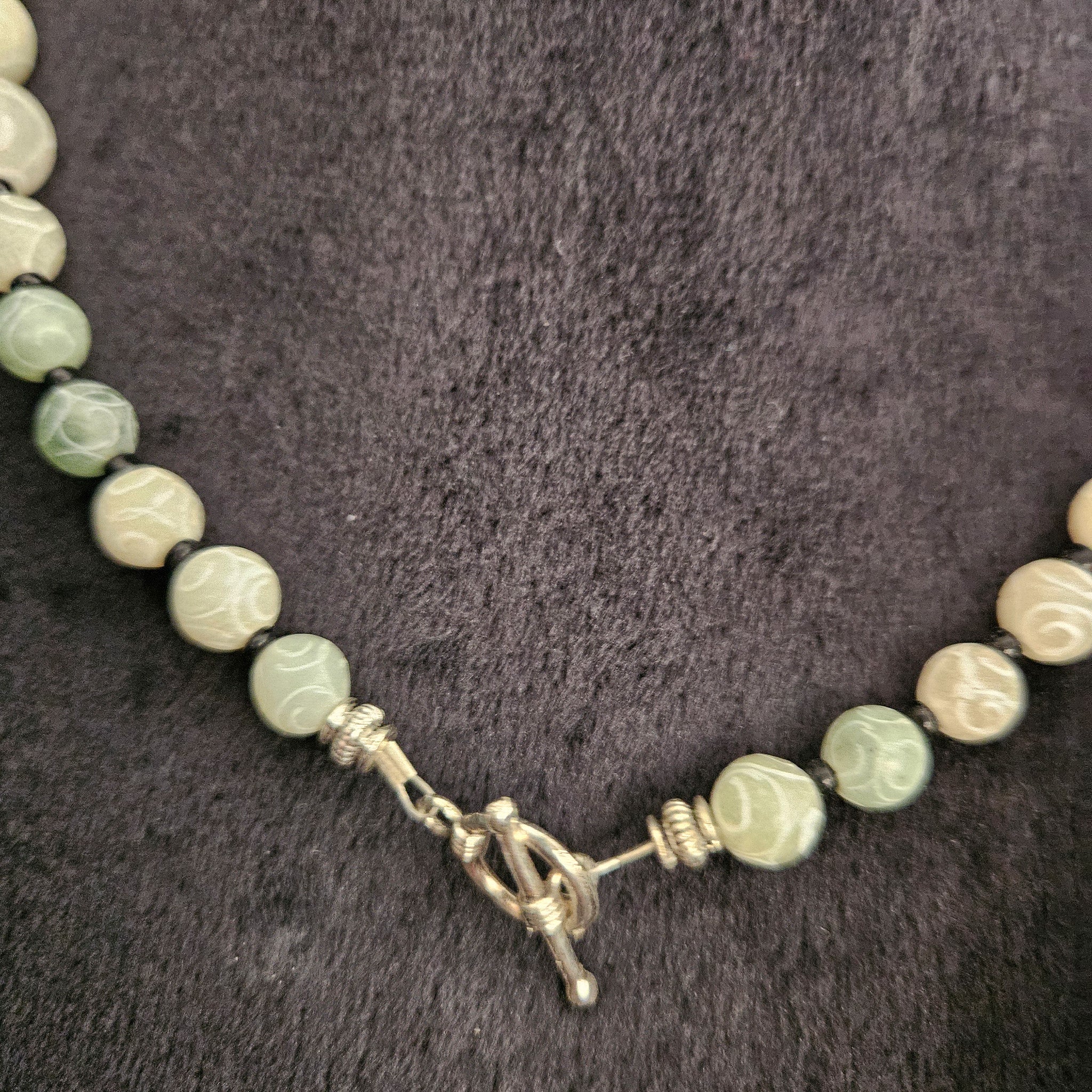 Intricately Carved Light Green Agate Beaded Necklace