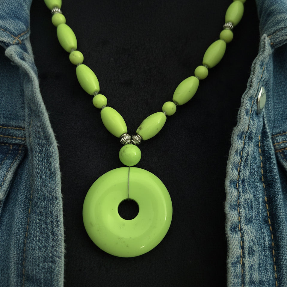 Lime Green Color Citron Magnesite Stone Beaded Necklace
