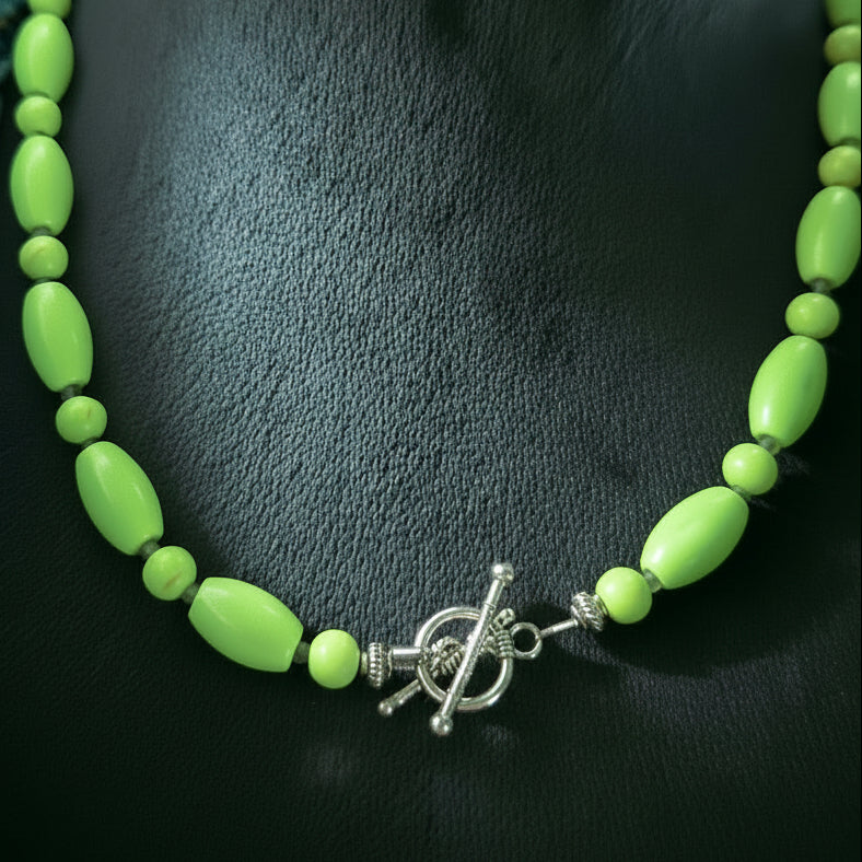 Lime Green Color Citron Magnesite Stone Beaded Necklace