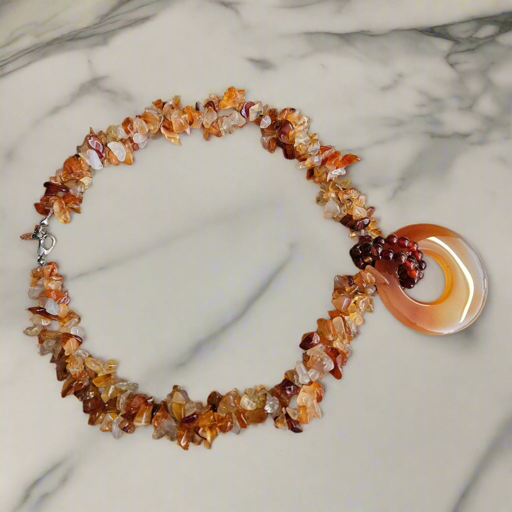 Beautiful Natural Carnelian Agate Stone Beaded Necklace