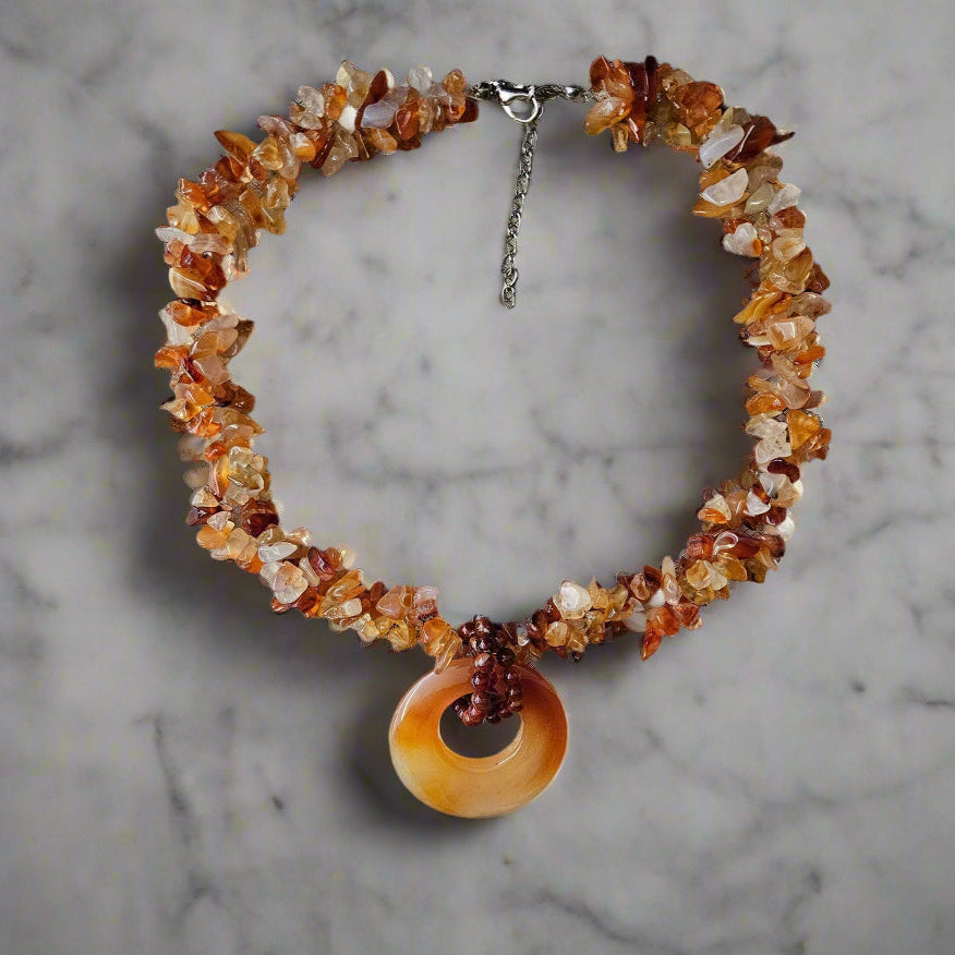 Beautiful Natural Carnelian Agate Stone Beaded Necklace