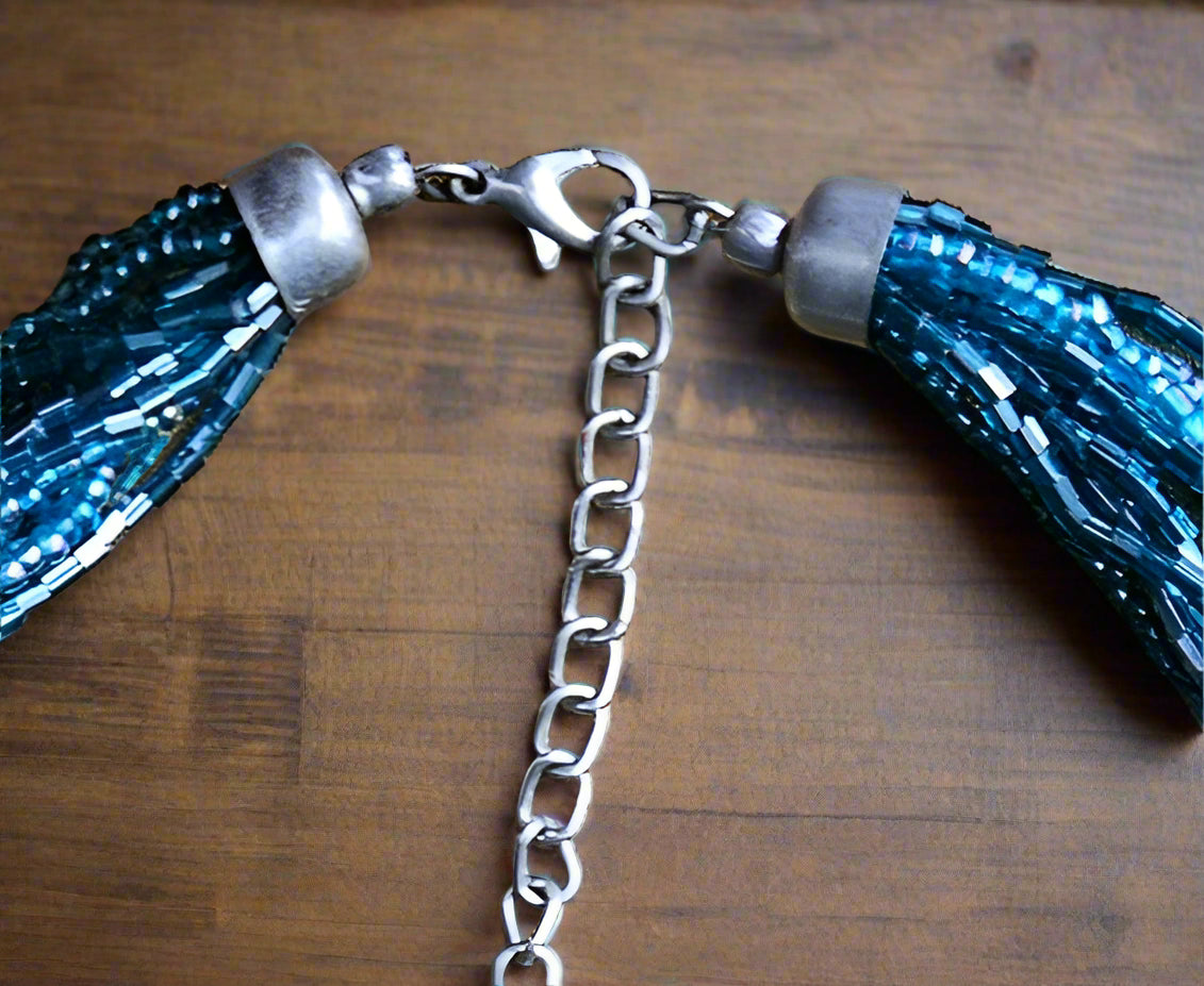 Teal Blue Beaded and Sterling Silver Blue Charm