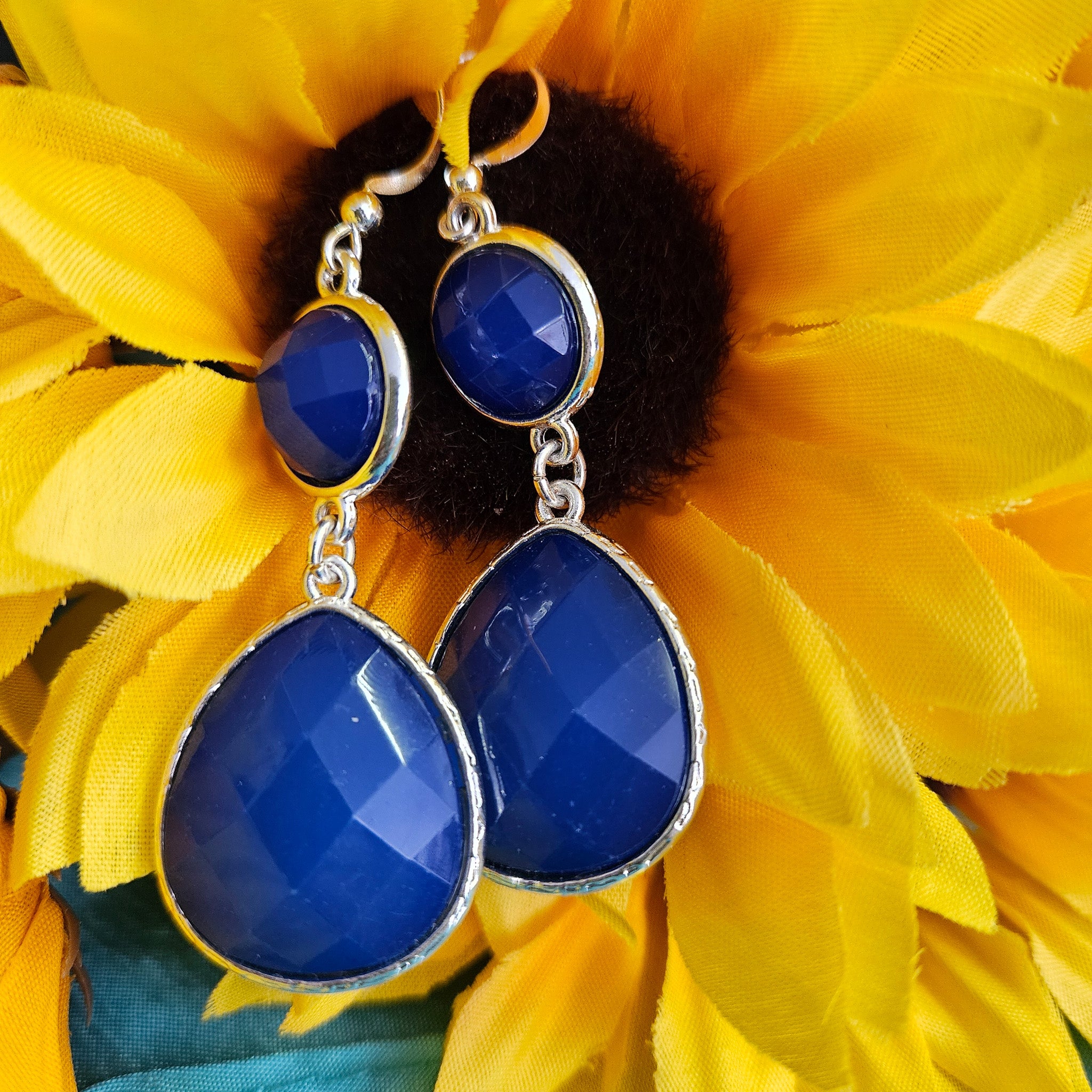 Beautiful Lolite Stone Double Tear Drop Sterling Sliver Earrings