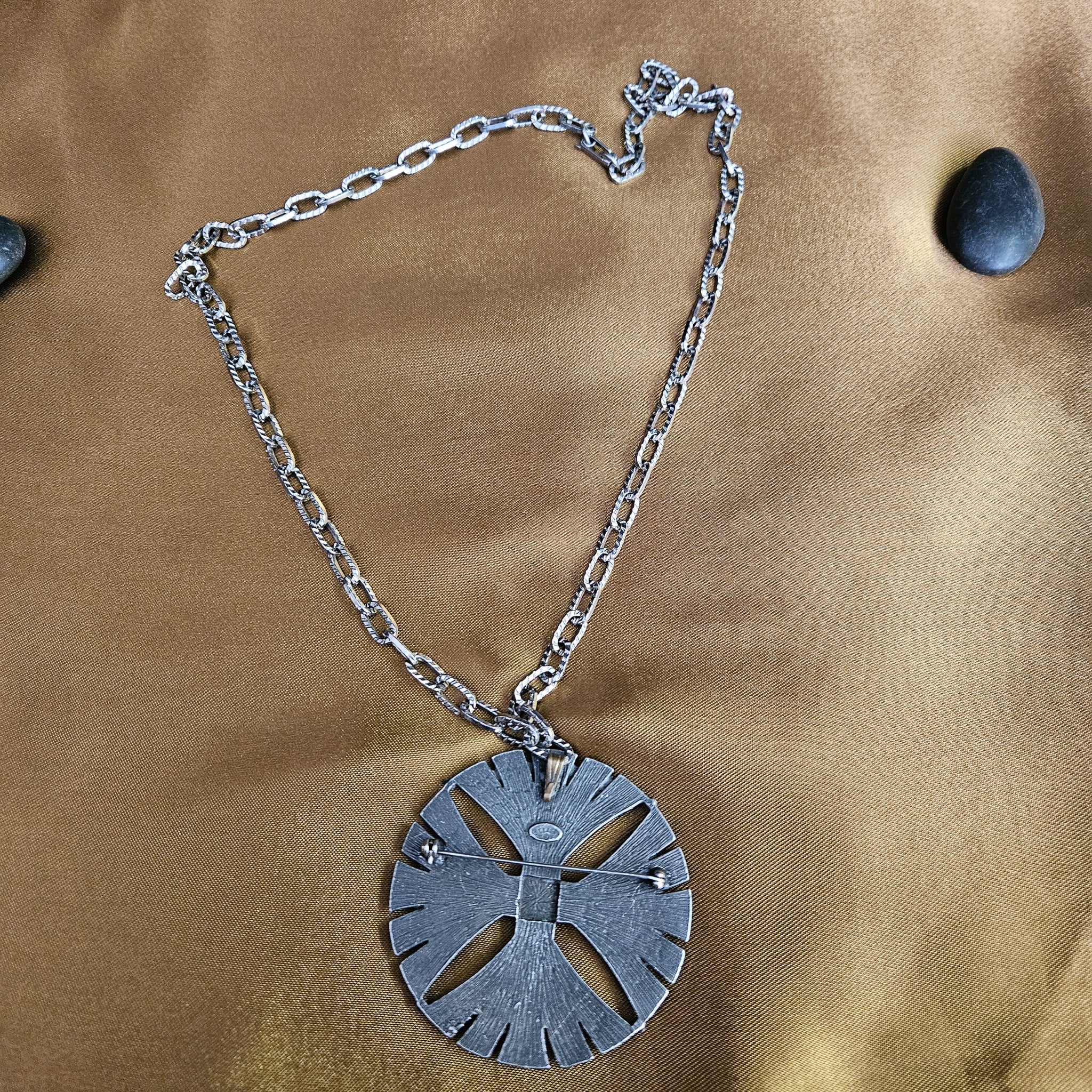 Turquoise Dyed Stone Cross Style Pendant on a Paper Clip Silver Chain