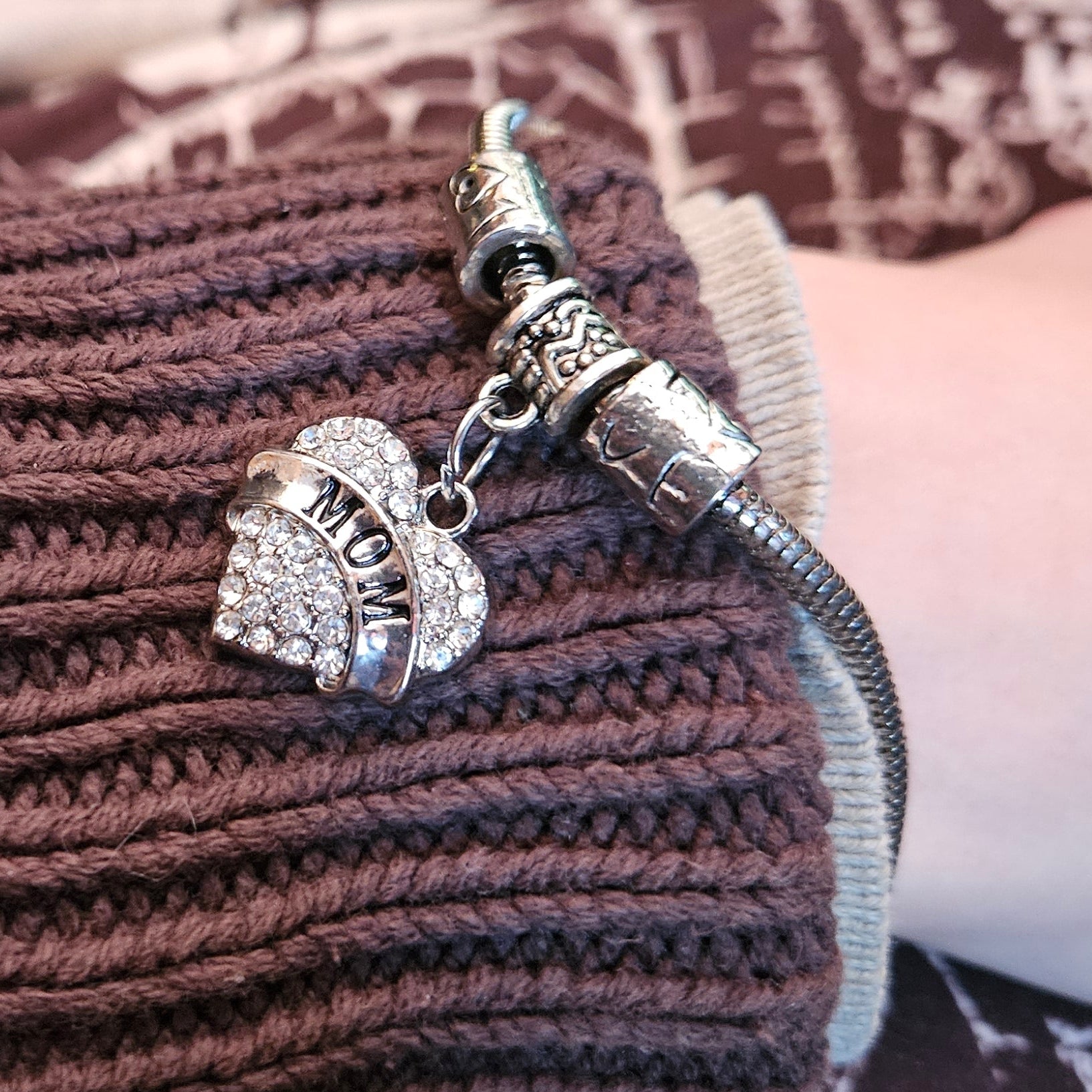 Silver Bracelet with "LOVE  MOM" Charm