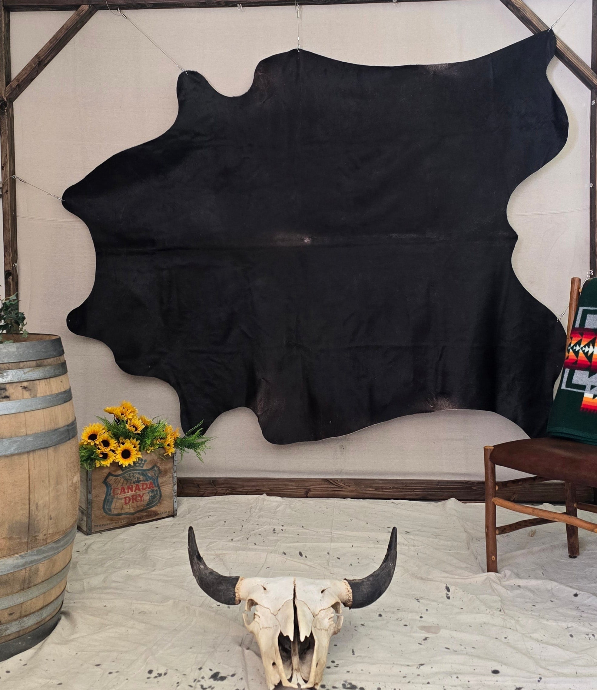 Elegant Black Cowhide Rug Handmade in Brazil