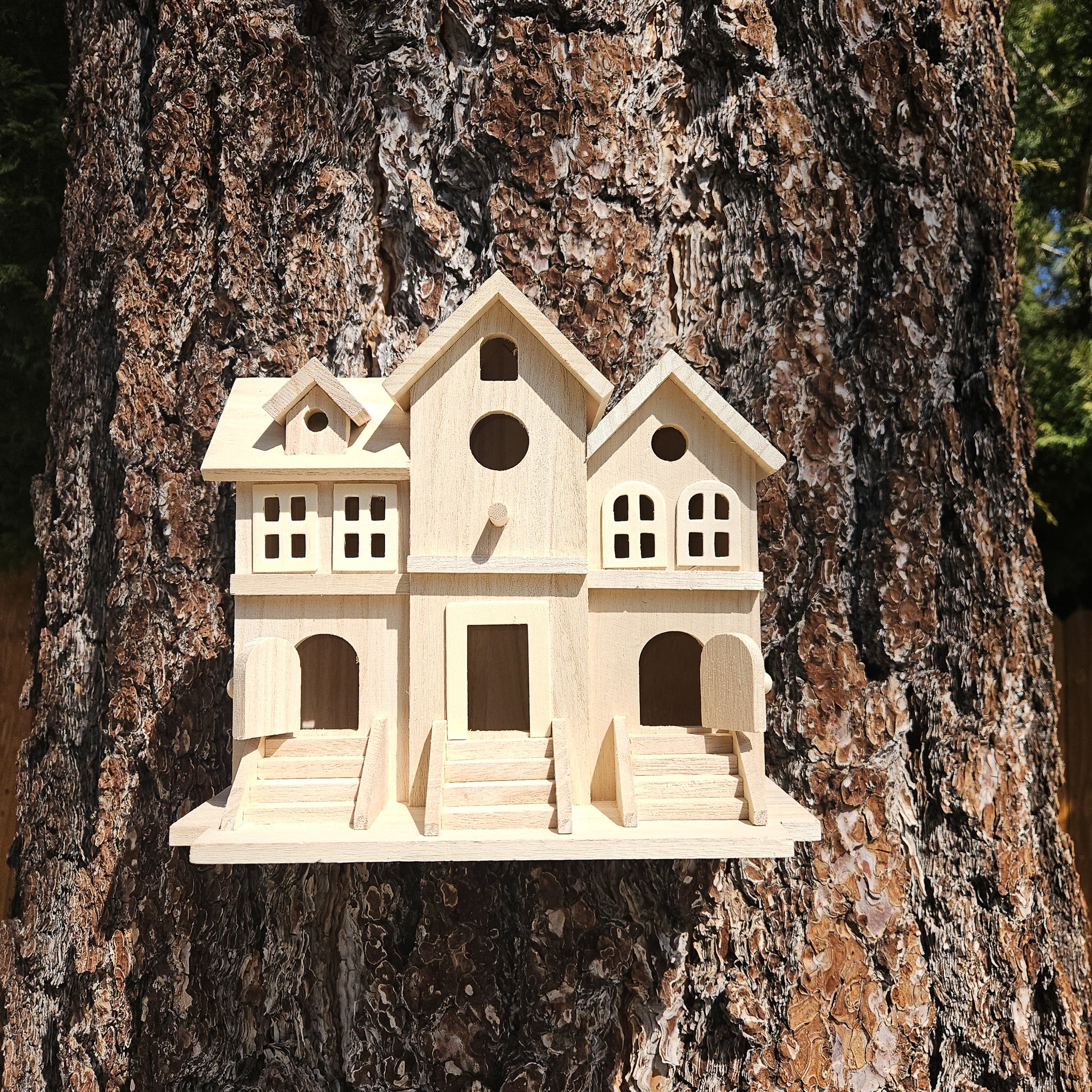 Michaels 9.5" Raw Wood Brownstone Birdhouse