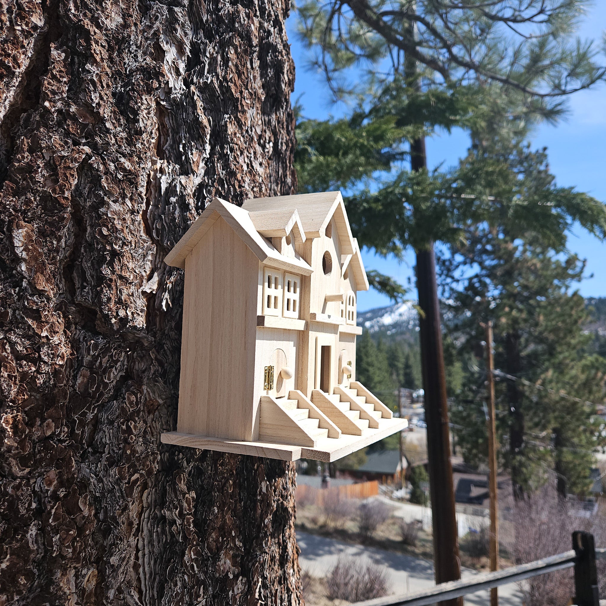 Michaels 9.5" Raw Wood Brownstone Birdhouse