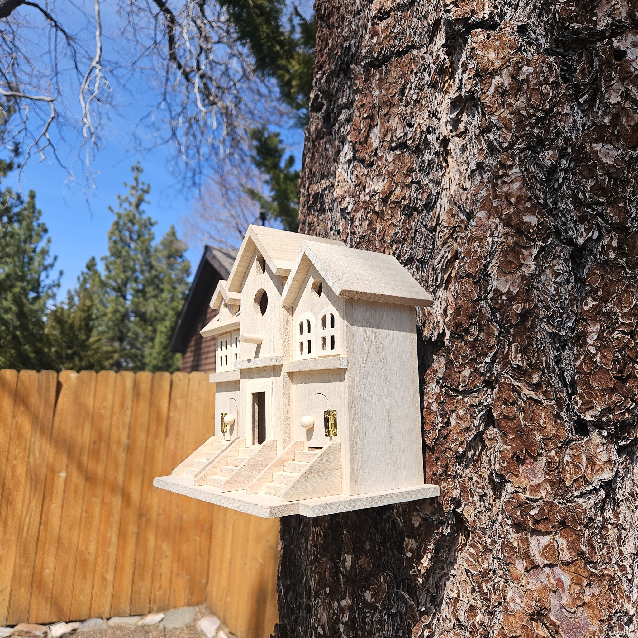 Michaels 9.5" Raw Wood Brownstone Birdhouse