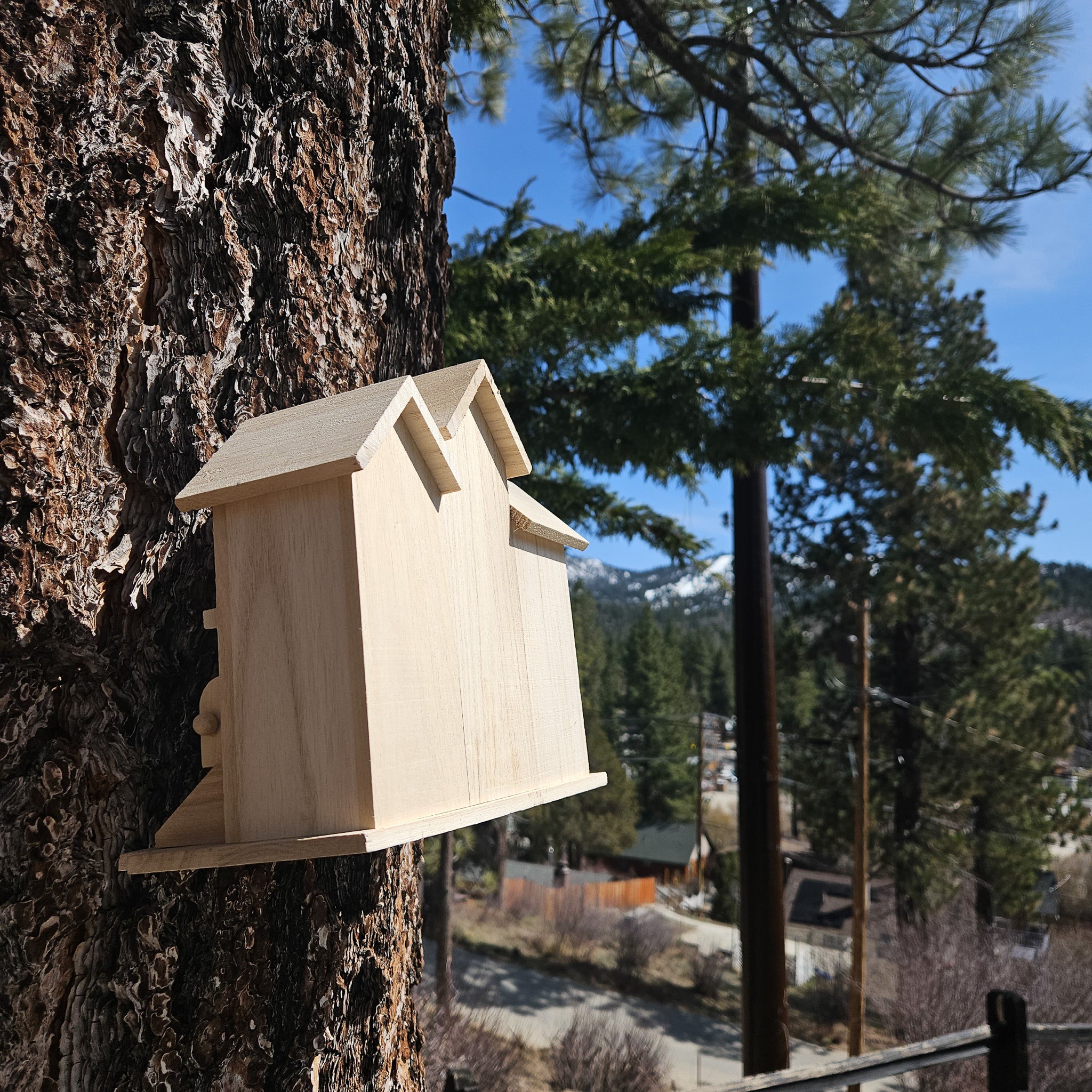 Michaels 9.5" Raw Wood Brownstone Birdhouse