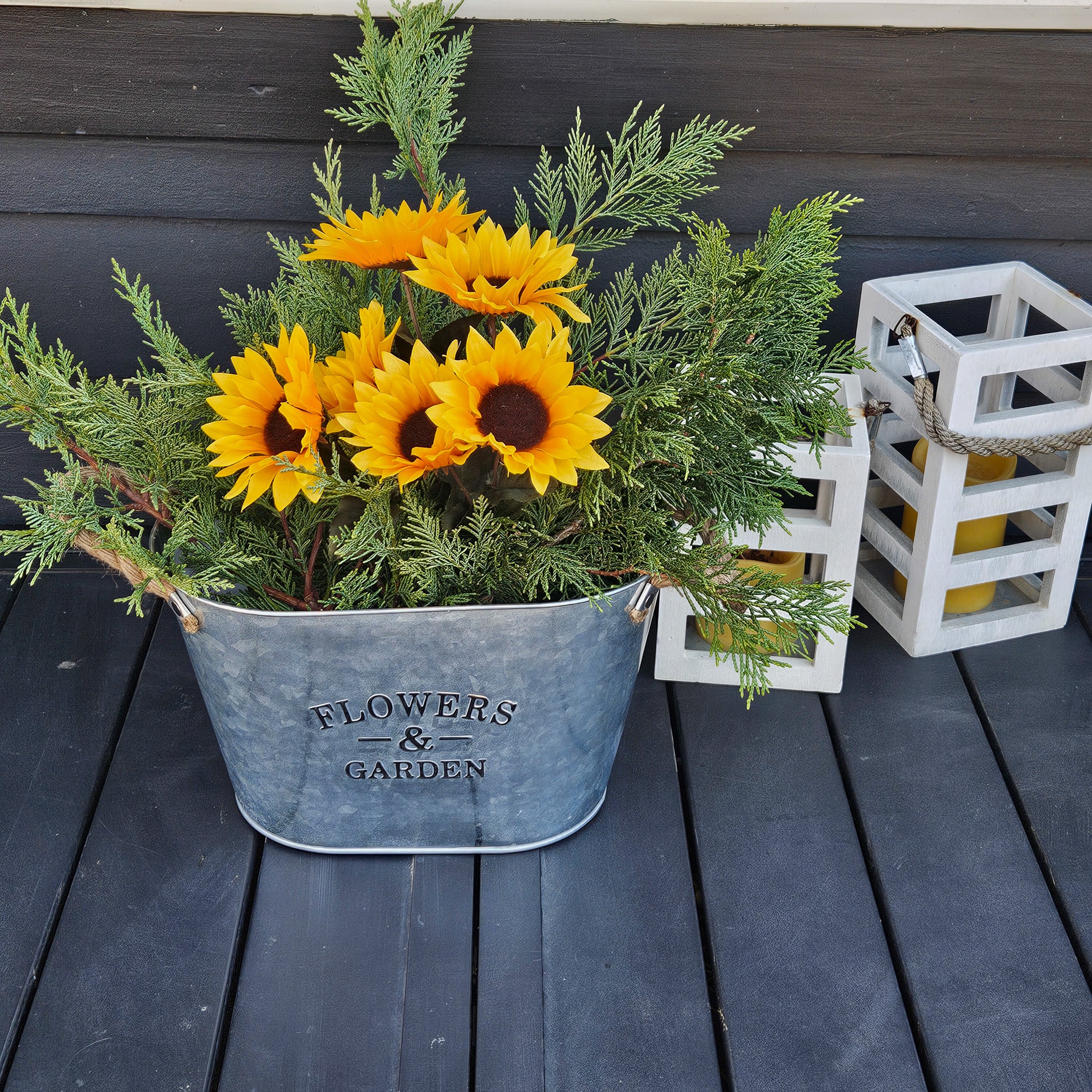 Metal Siver Colored Oval Shaped "Flower & Garden" Container