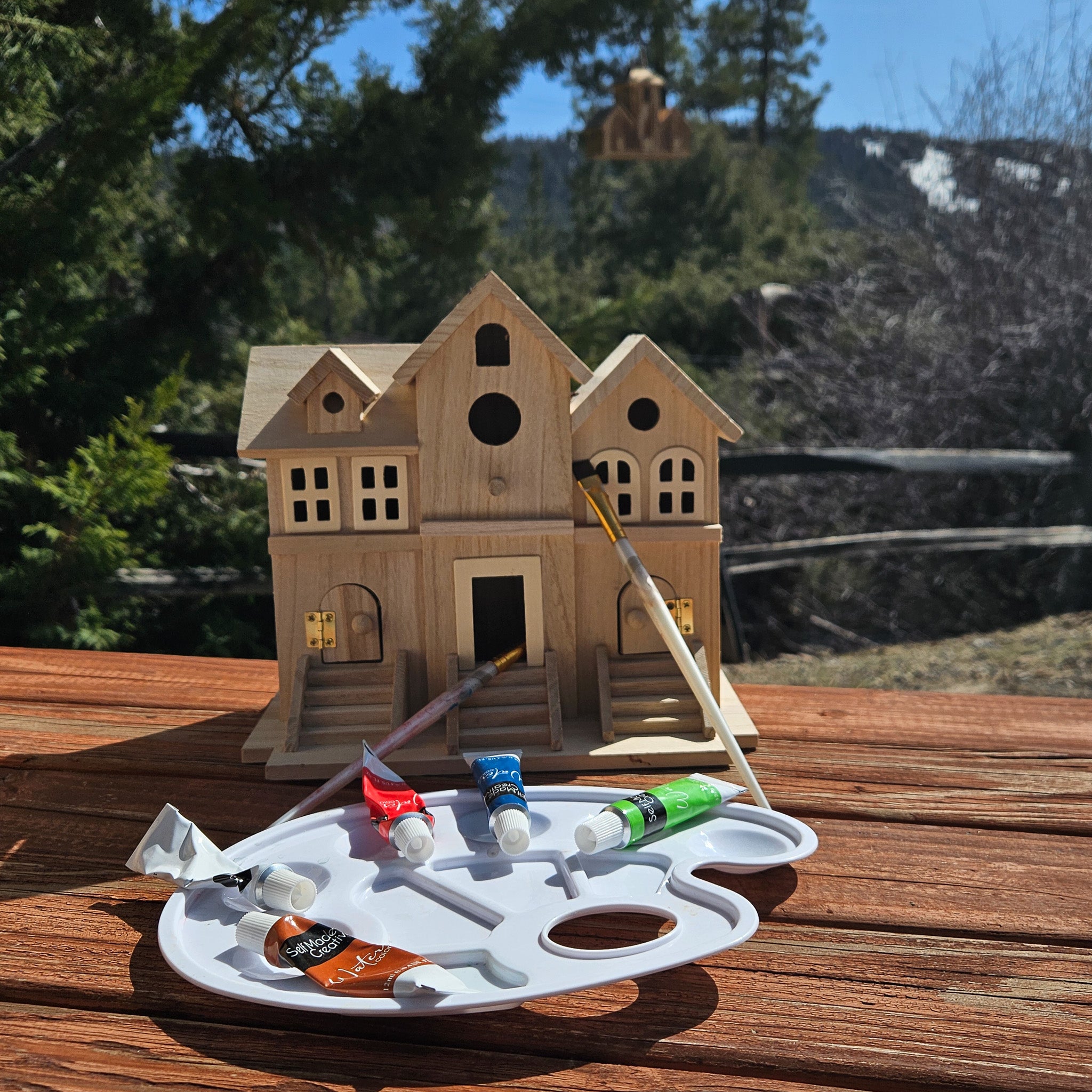 Michaels 9.5" Raw Wood Brownstone Birdhouse