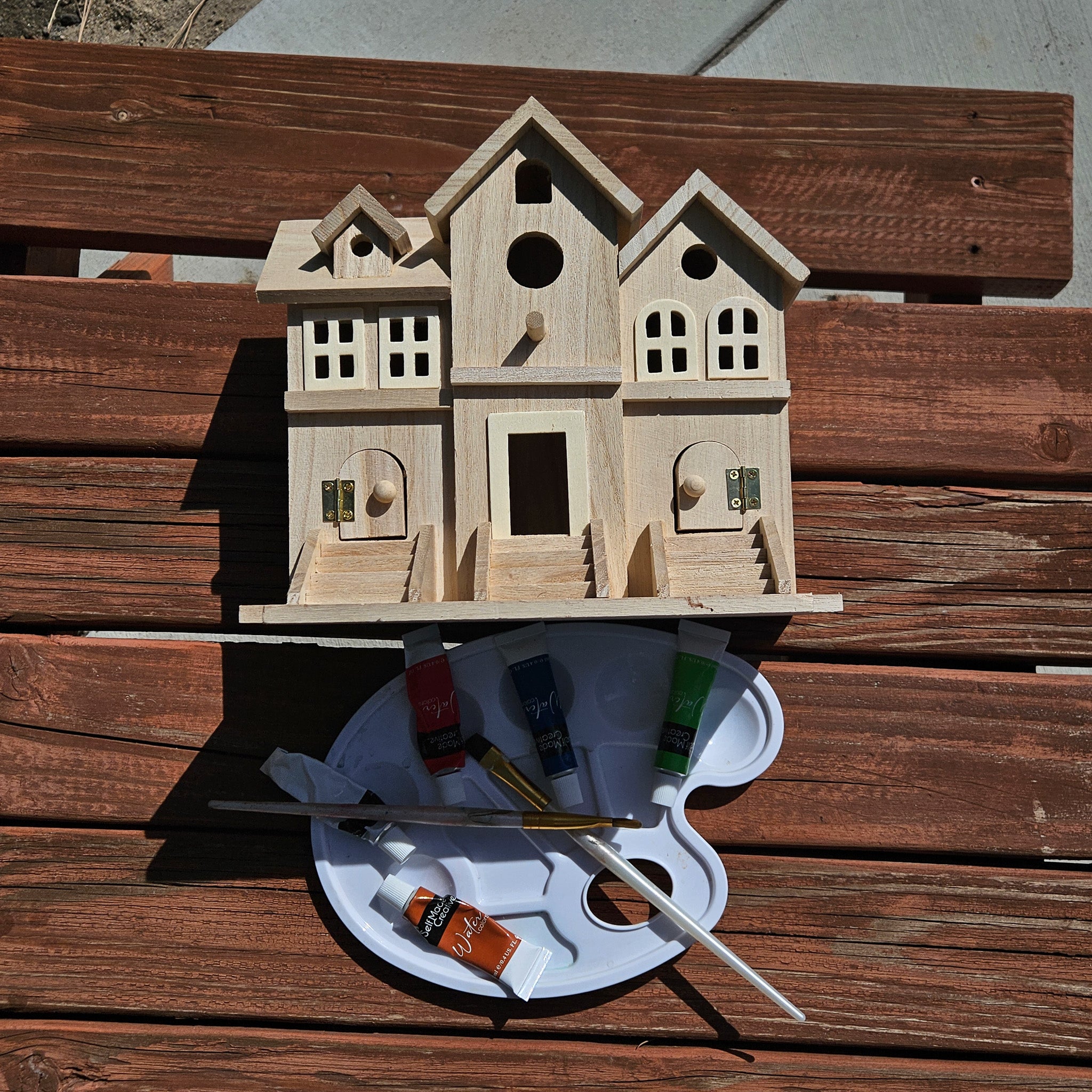 Michaels 9.5" Raw Wood Brownstone Birdhouse