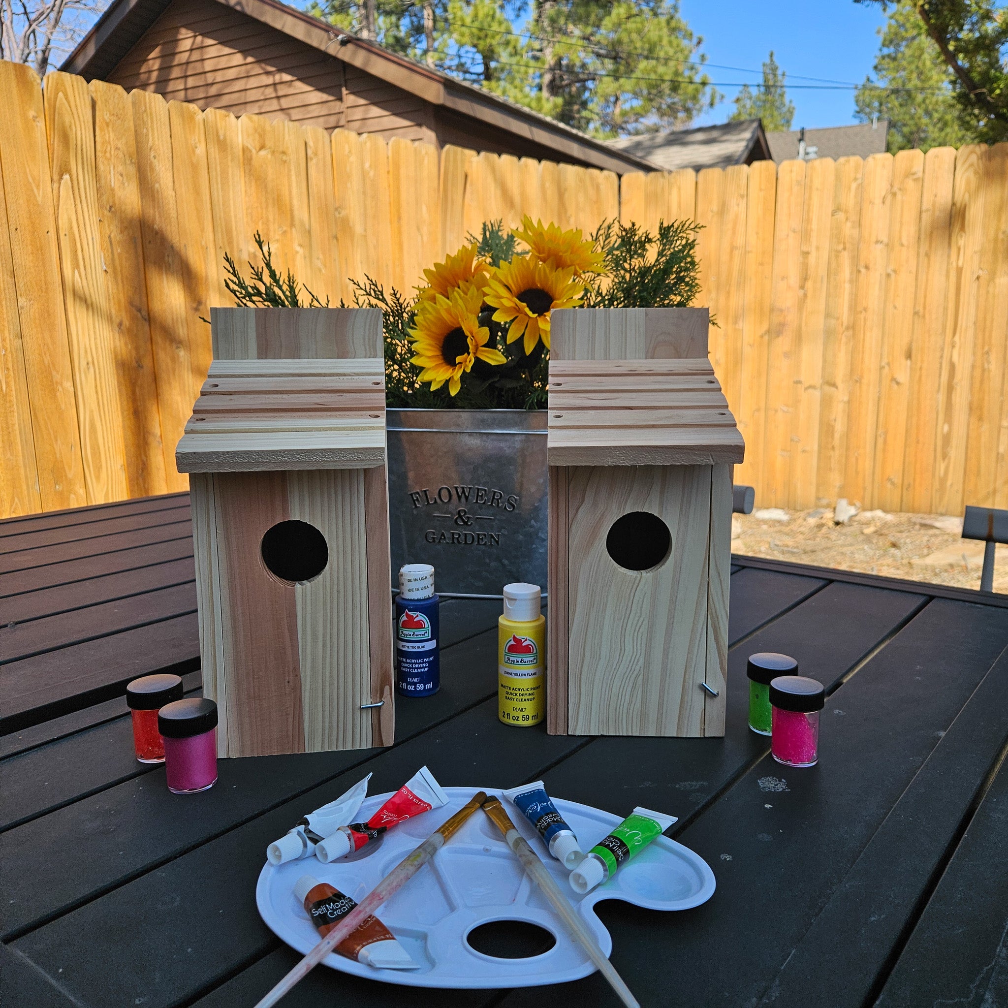 Raw Wood Bird House with Swinging Door