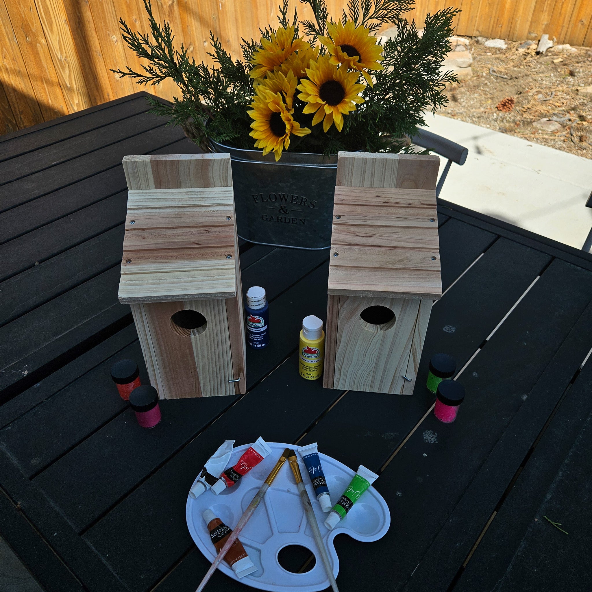 Raw Wood Bird House with Swinging Door