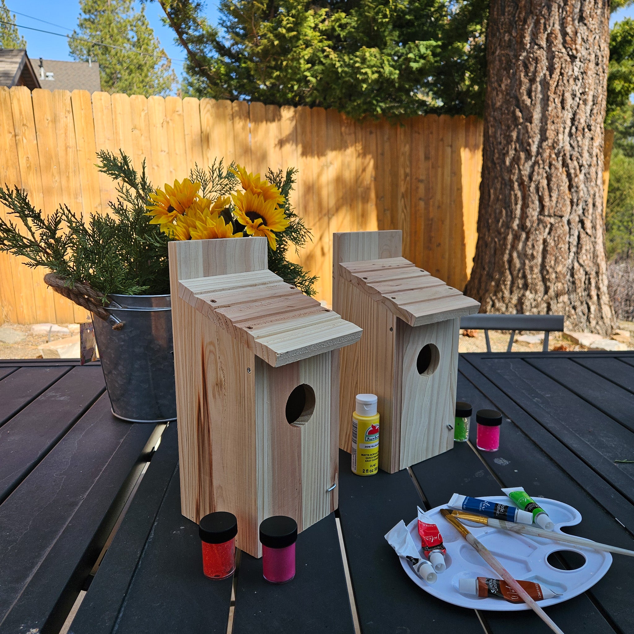 Raw Wood Bird House with Swinging Door