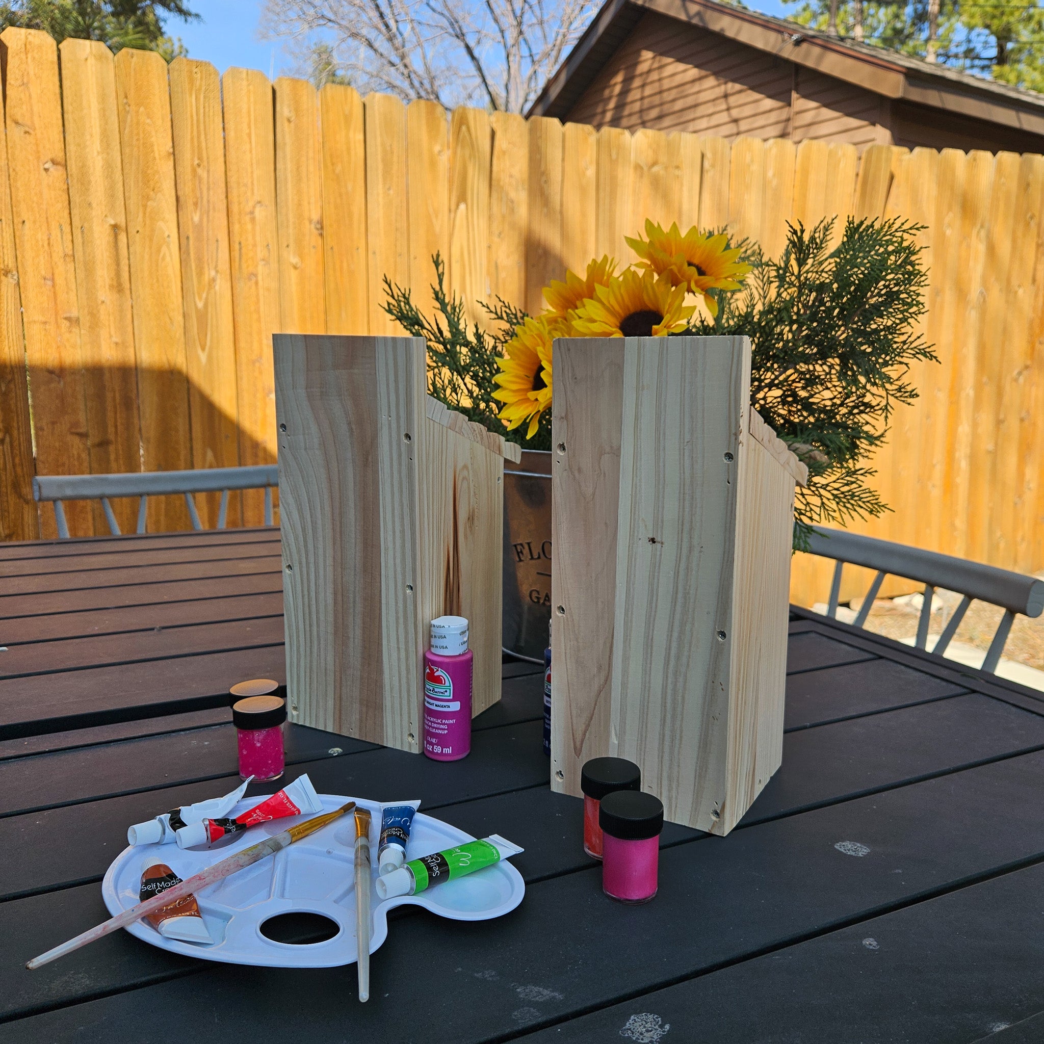 Raw Wood Bird House with Swinging Door