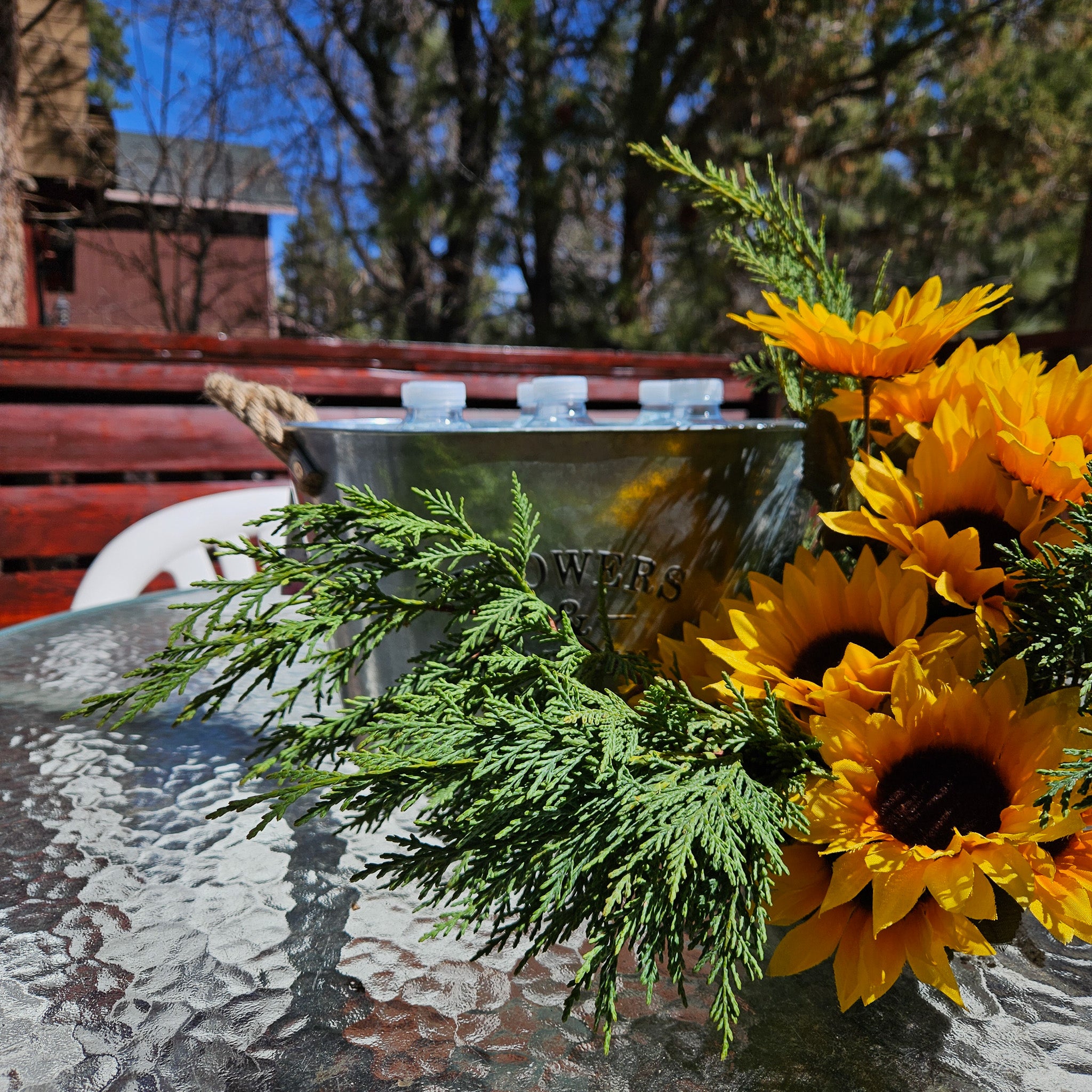 Metal Siver Colored Oval Shaped "Flower & Garden" Container