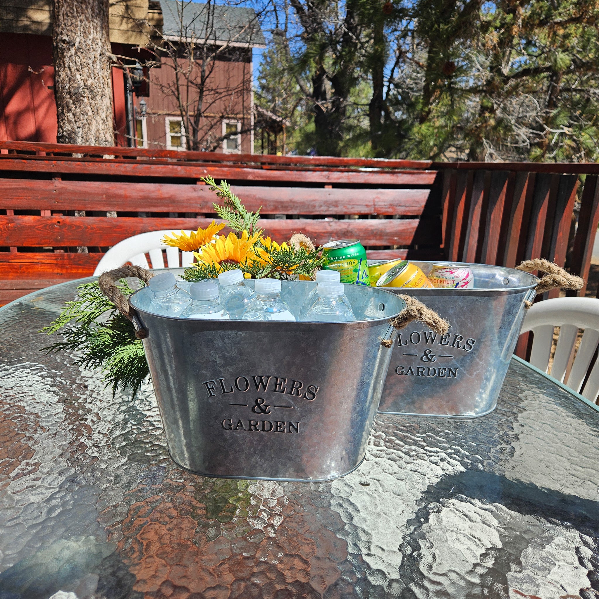 Metal Siver Colored Oval Shaped "Flower & Garden" Container