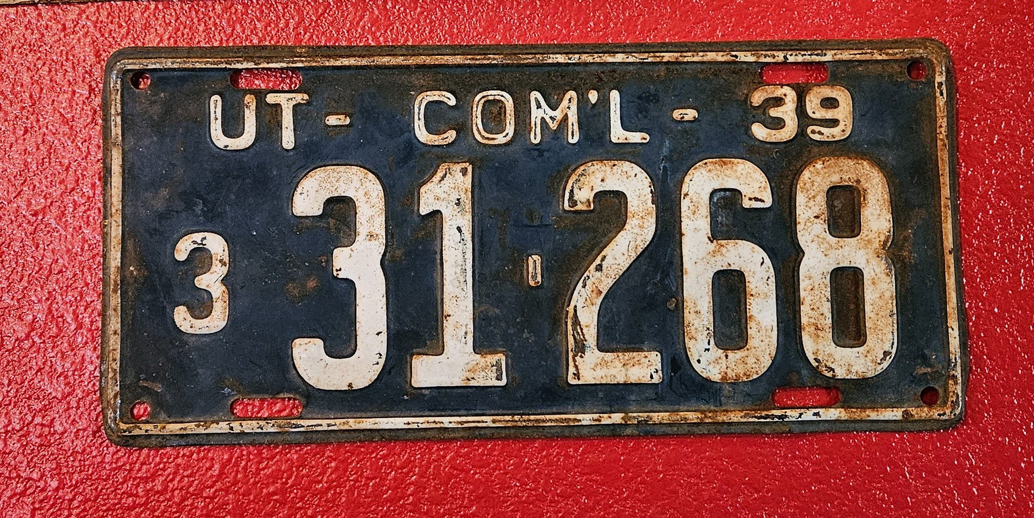 Vintage Utah Commercial 1930s-1940s Blue & White License Plate