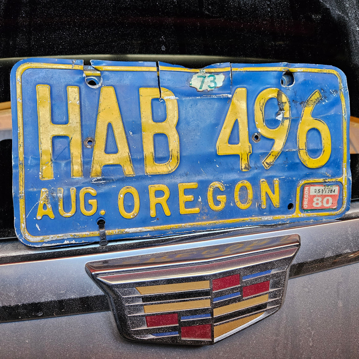 Vintage Oregon License Plate with 70s & 80s Tags