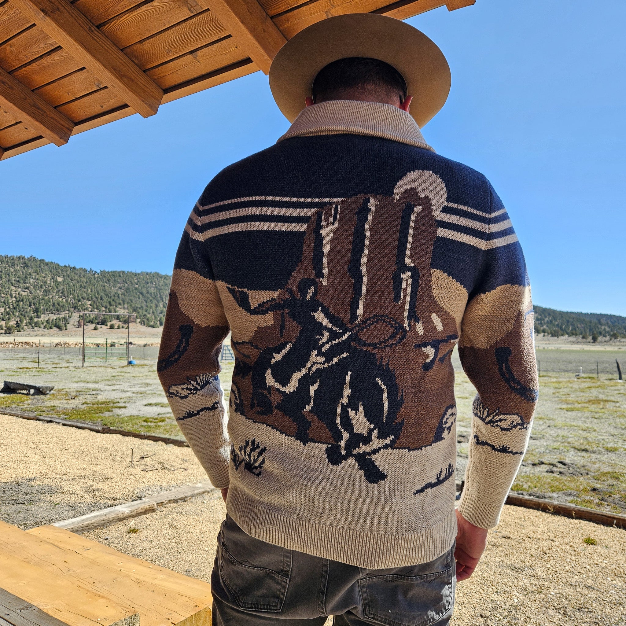 Pendleton Cardigan Sweater with Western Cactus Design