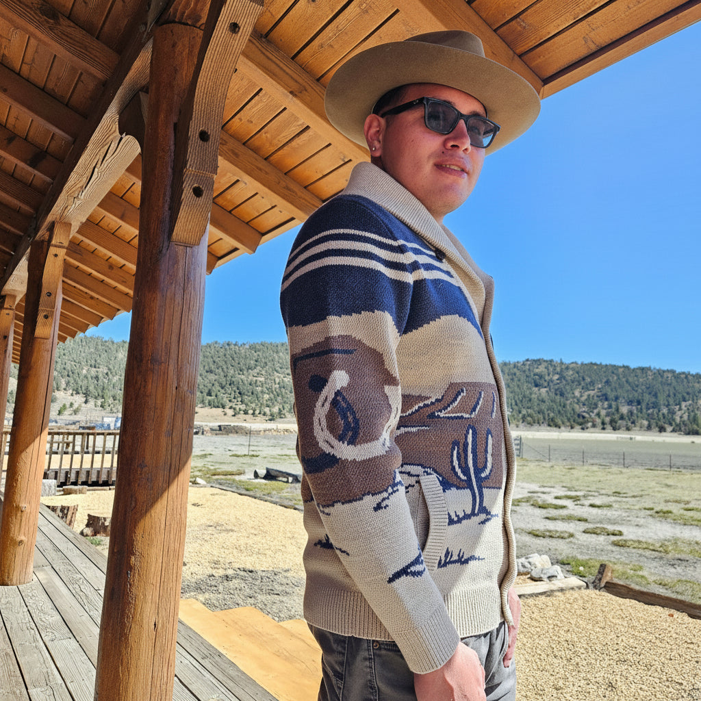 Pendleton Cardigan Sweater with Western Cactus Design
