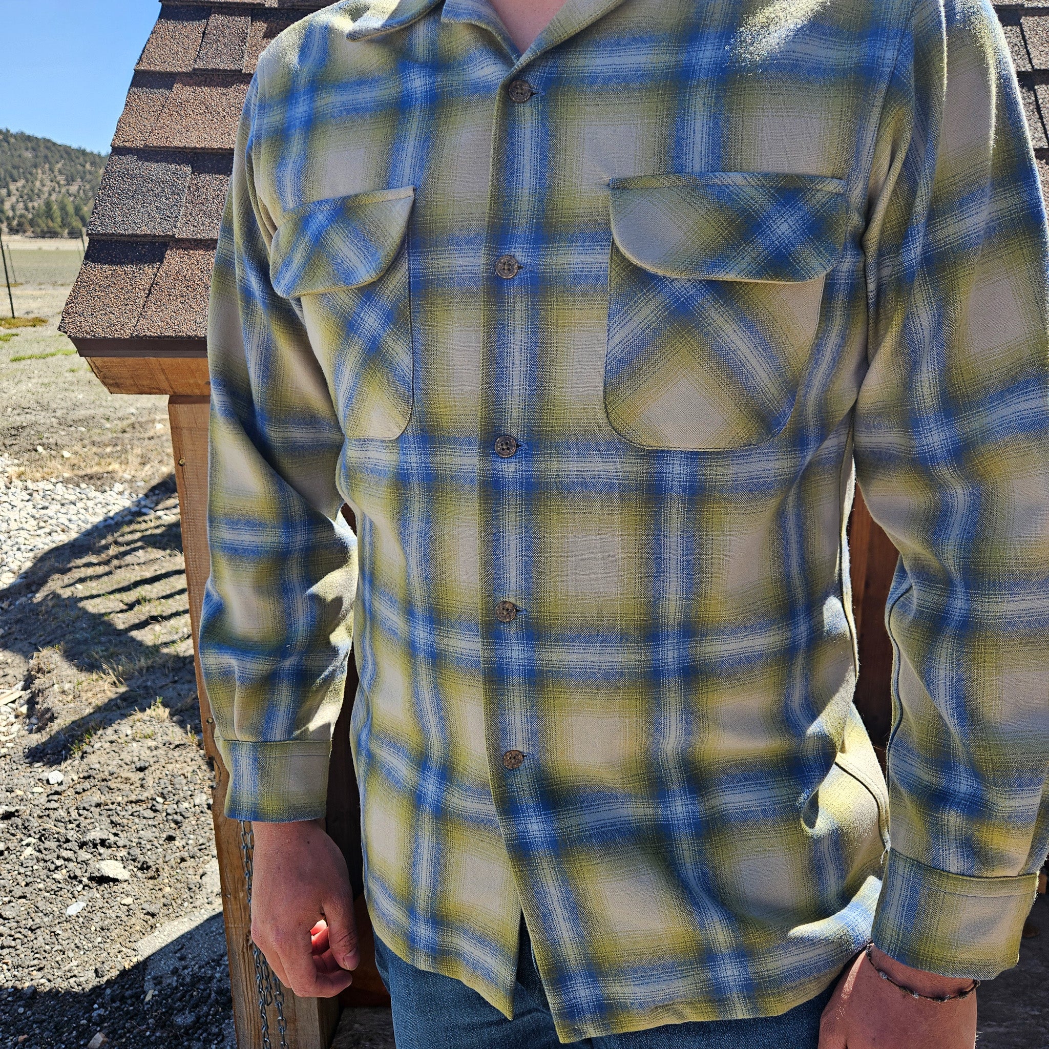 Pendleton Blue and Green Wool Flannel Board Shirt Size Small