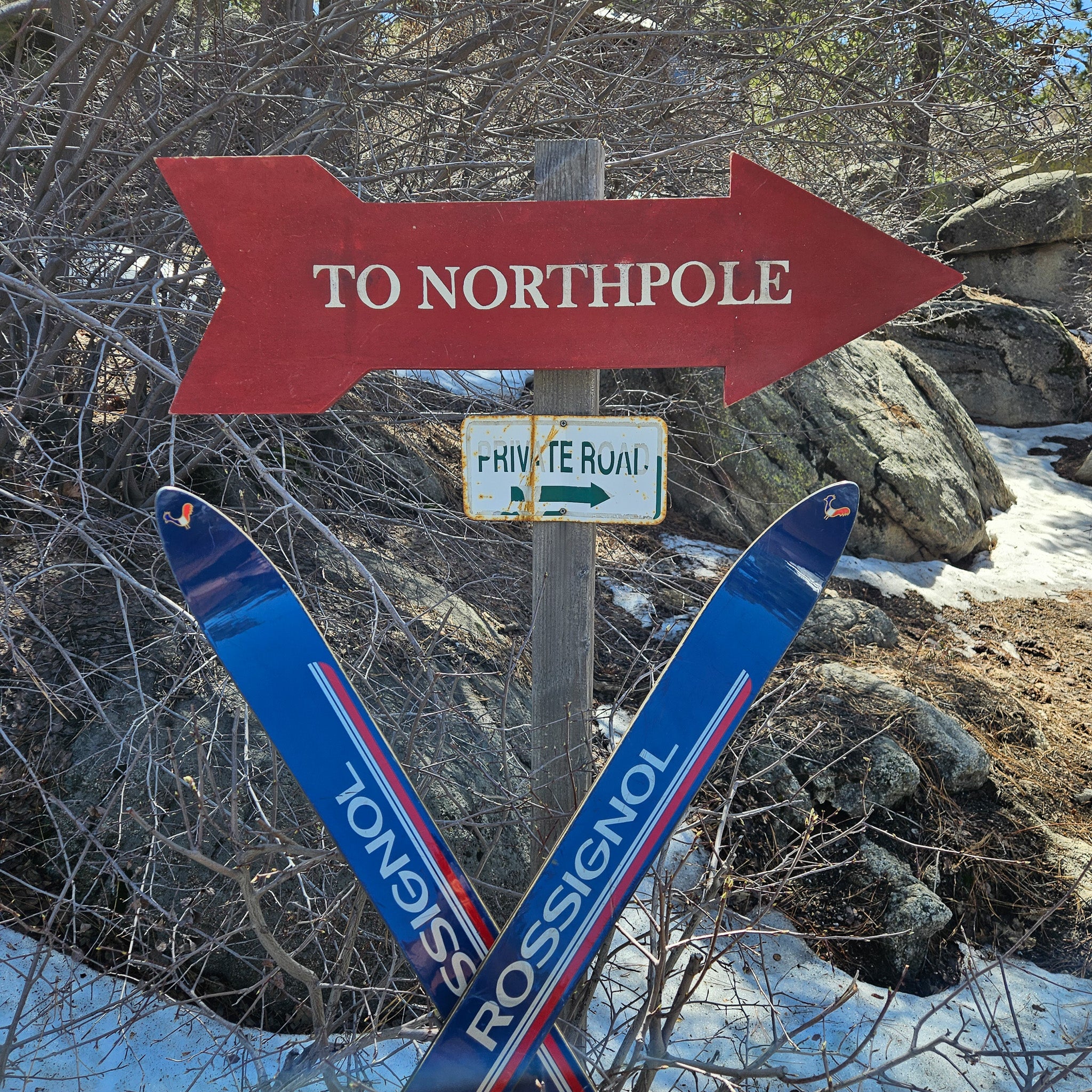 Hand Painted Red "To The North Pole" Sign