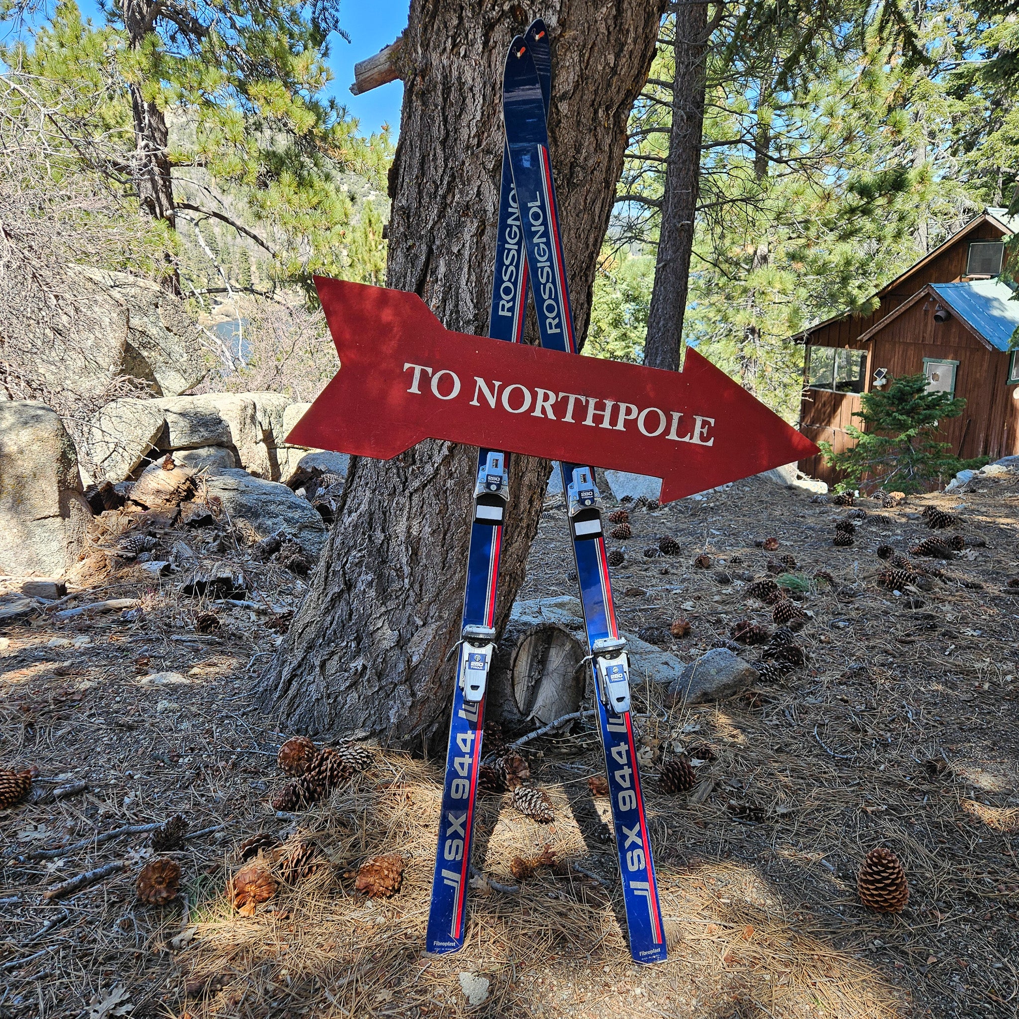 Hand Painted Red "To The North Pole" Sign