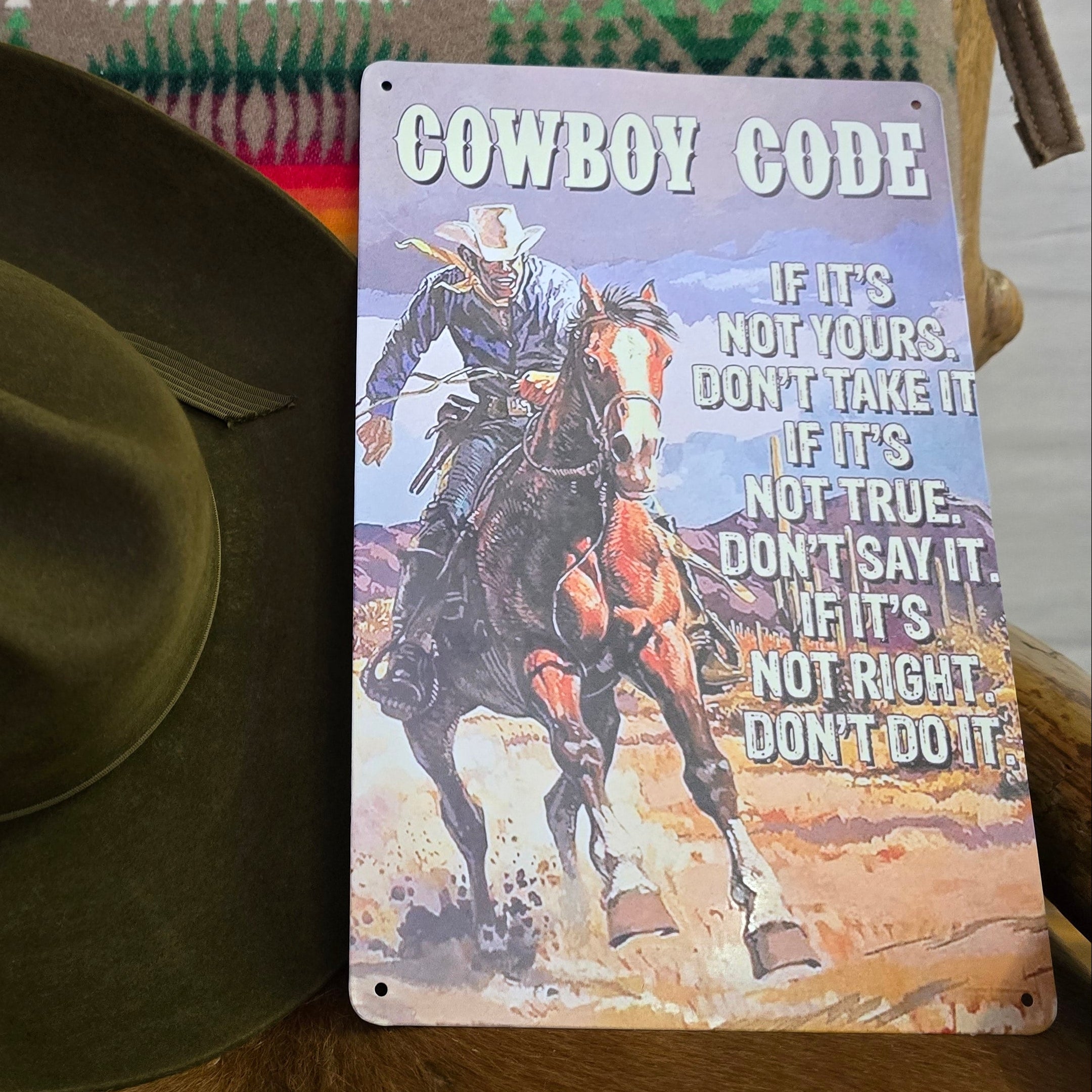 "Cowboy Code" Tin Sign