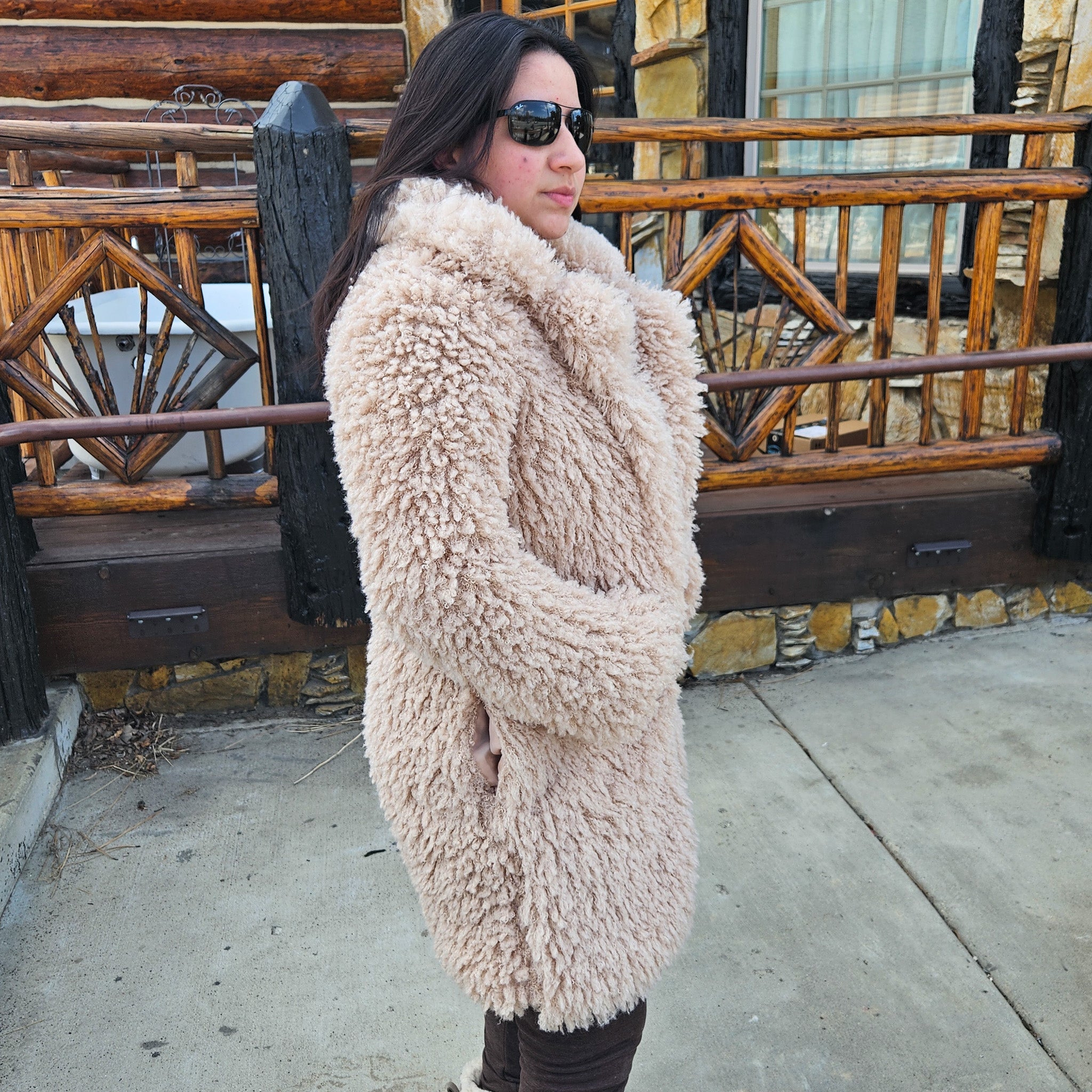 Wild Fable Women's Shaggy Faux Fur & Coat Beige