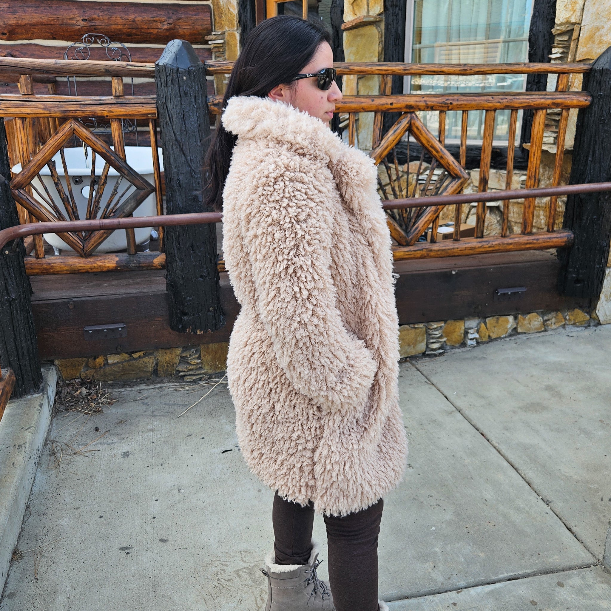 Wild Fable Women's Shaggy Faux Fur & Coat Beige