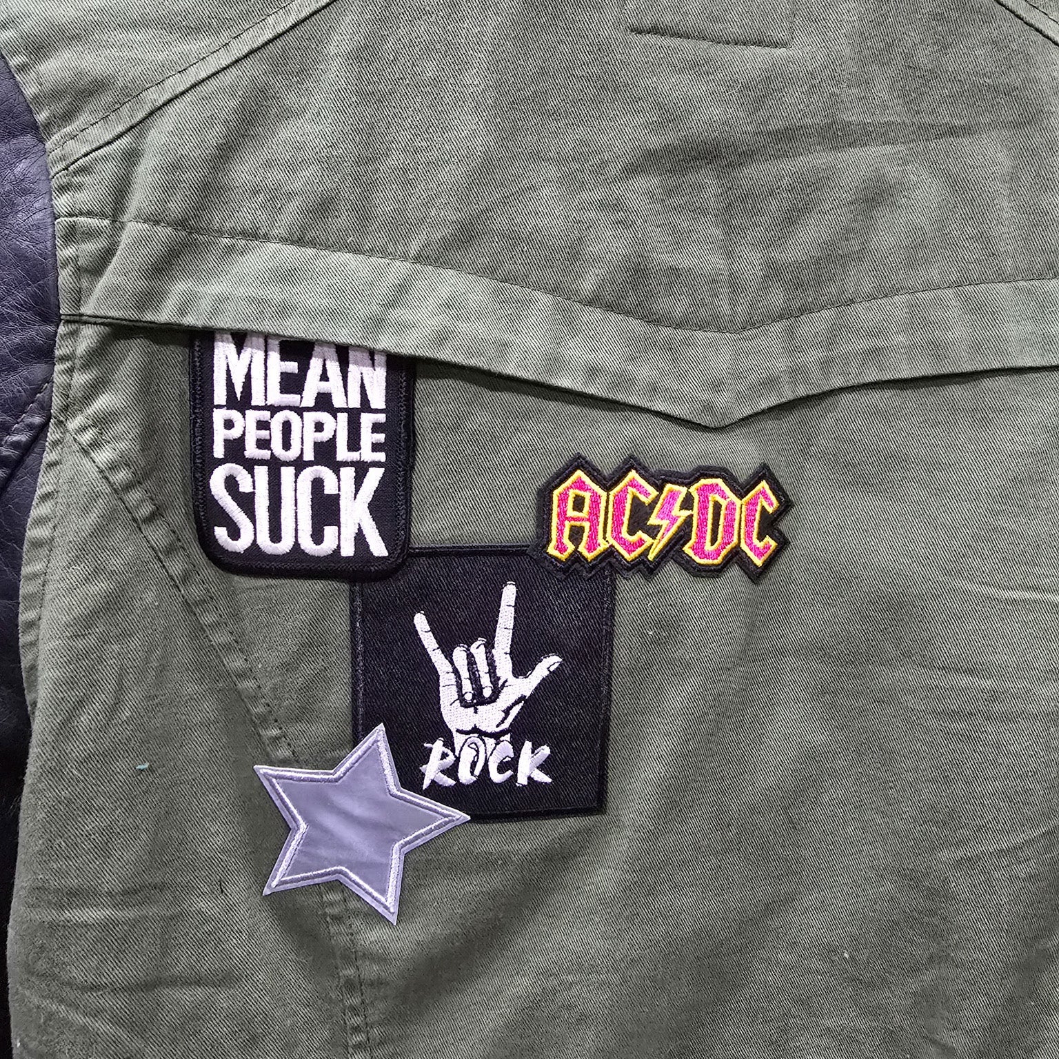 Custom Therapy Army Green and Black Zipper Hooded Patch Jacket with Black Sleeves