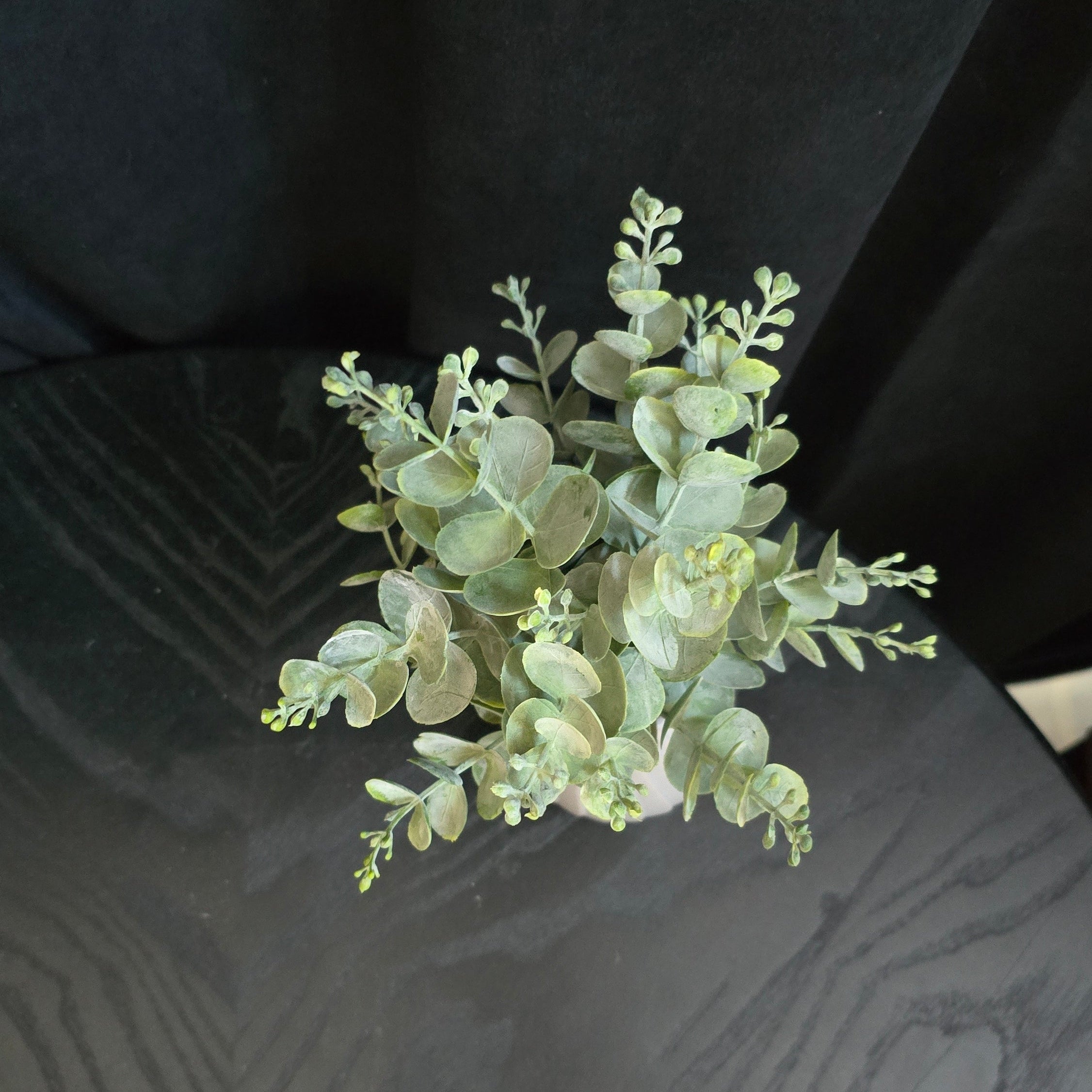 Seeded Eucalyptus in Grey Swirl Detail Ceramic Vase