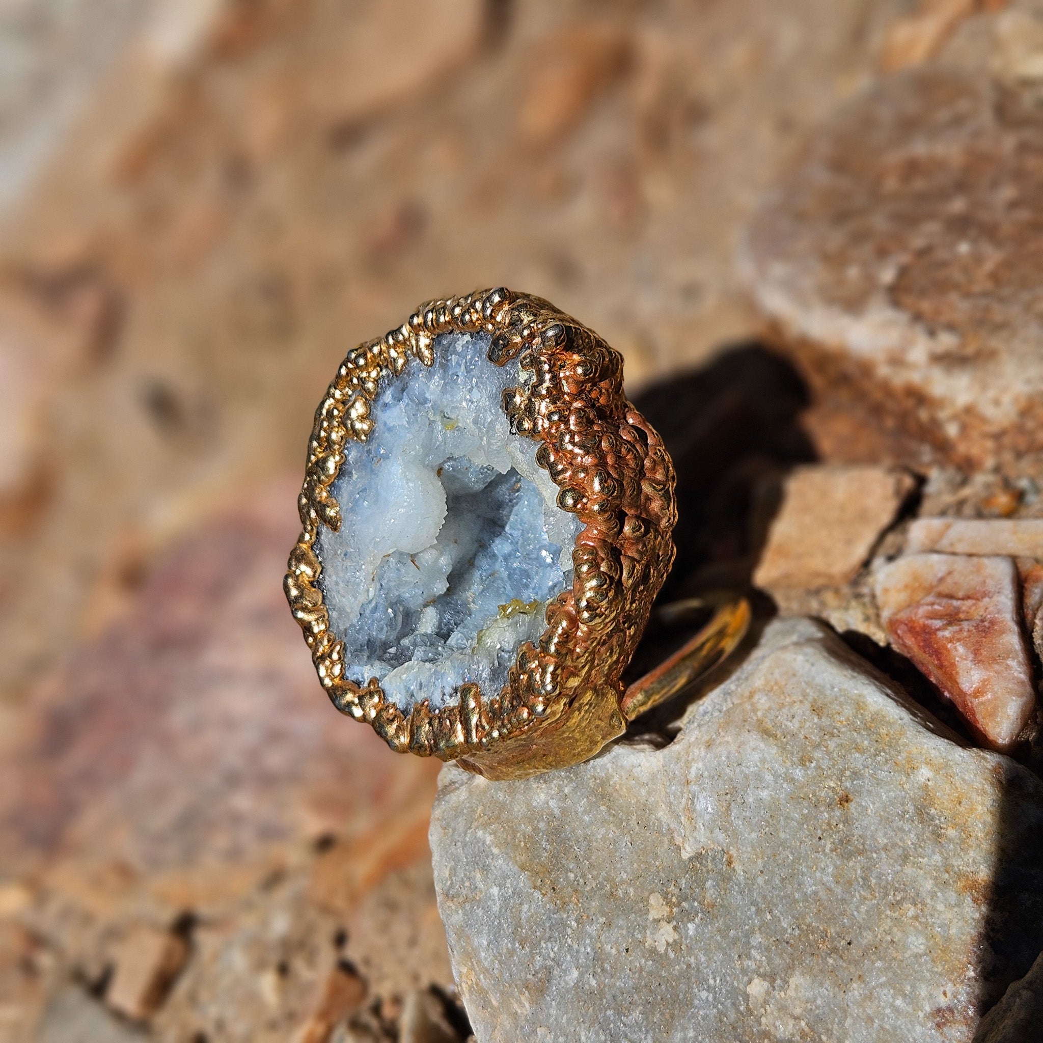 Beautiful Celestite Geode Encased in Gold