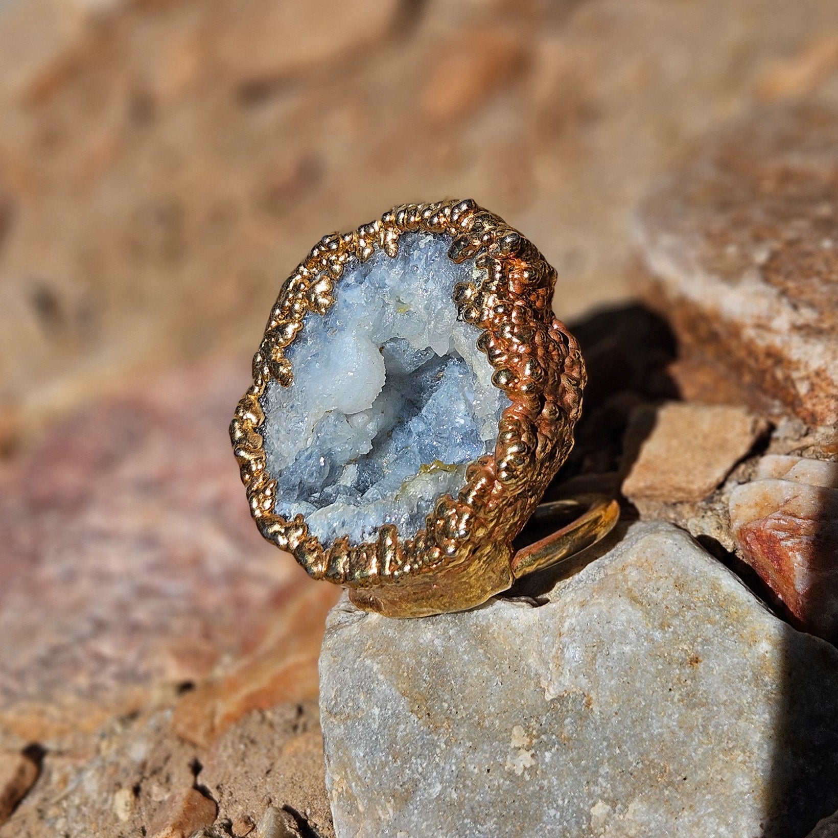 Beautiful Celestite Geode Encased in Gold